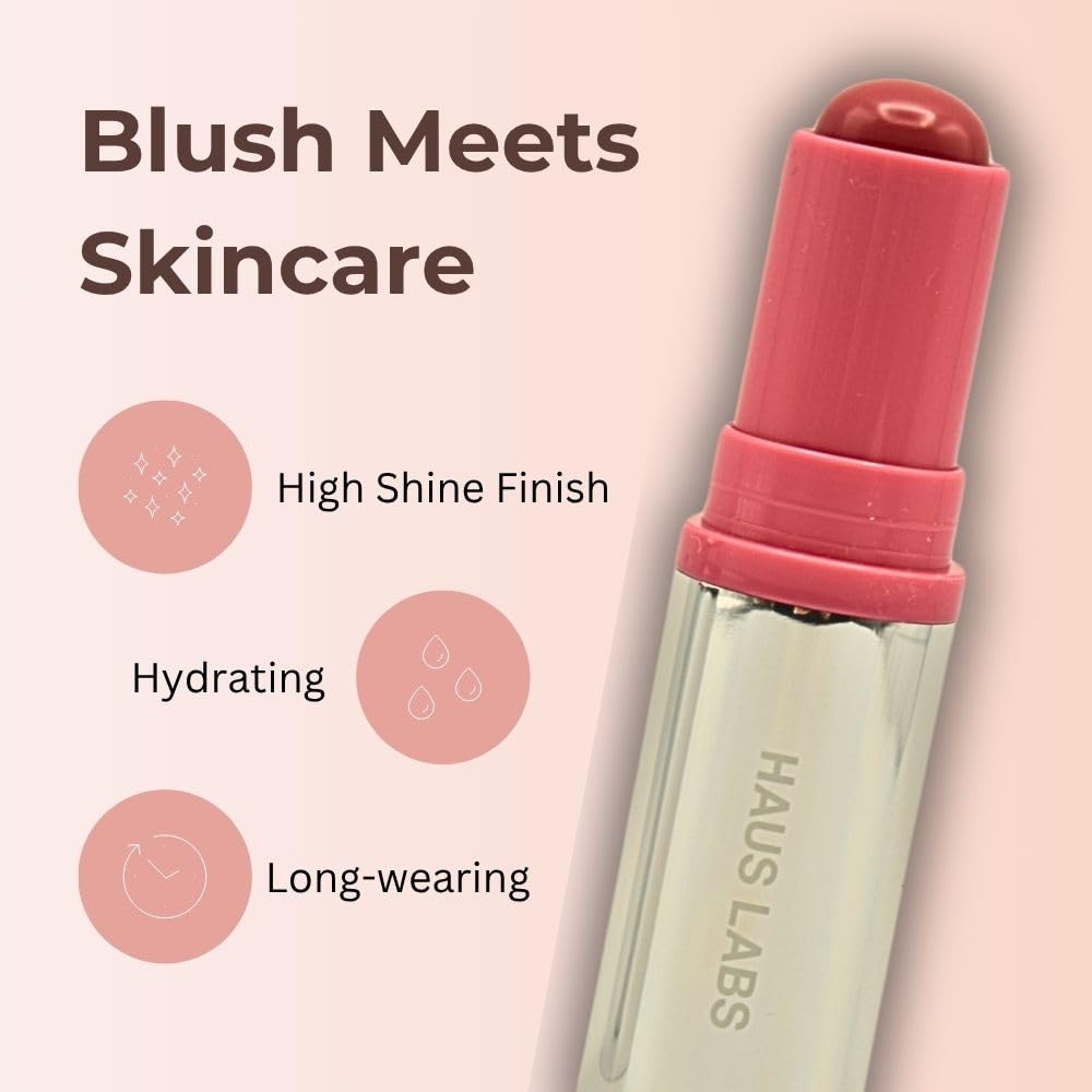 Haus Labs Color Fuse Longwear Hydrating Glassy Lip + Cheek Blush Balm Stick - Glassy Rosette - TrustMedUSA