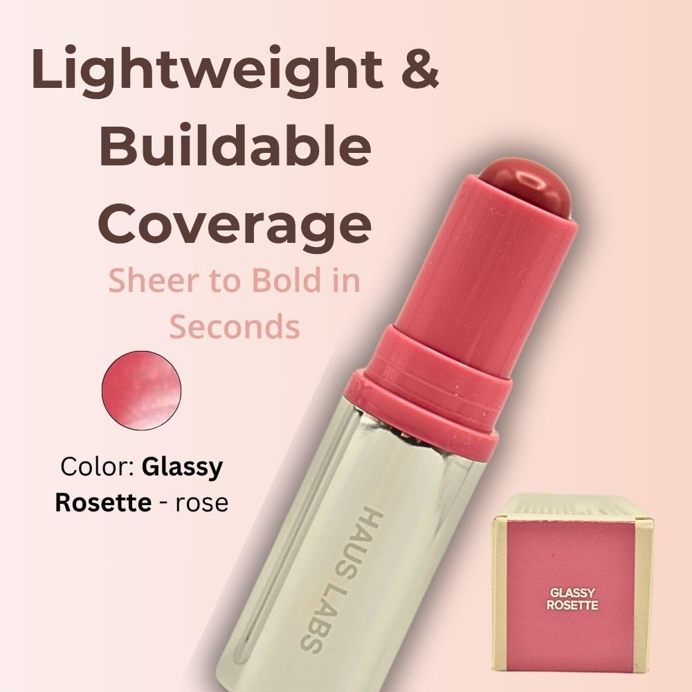 Haus Labs Color Fuse Longwear Hydrating Glassy Lip + Cheek Blush Balm Stick - Glassy Rosette - TrustMedUSA
