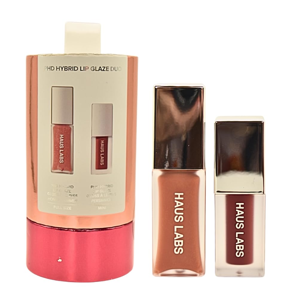 Haus Labs PHD Hybrid Innovation Plumping Lip Glaze Duo - Honey Shimmer Full Size & Persimmon Mini - TrustMedUSA