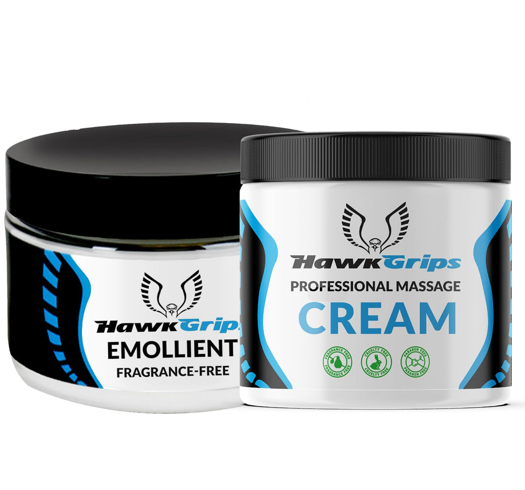 HawkGrips 8oz Massage Emollient and 8oz Massage Cream Bundle, Unscented, IASTM Massage, Cupping Therapy, Whole Body Muscle Cream, Deep Tissue Professional Massage Therapy - TrustMedUSA