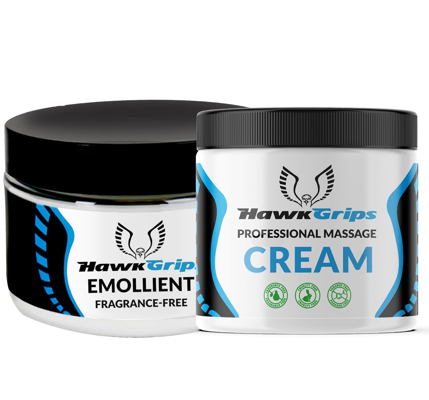 HawkGrips 8oz Massage Emollient and 8oz Massage Cream Bundle, Unscented, IASTM Massage, Cupping Therapy, Whole Body Muscle Cream, Deep Tissue Professional Massage Therapy - TrustMedUSA
