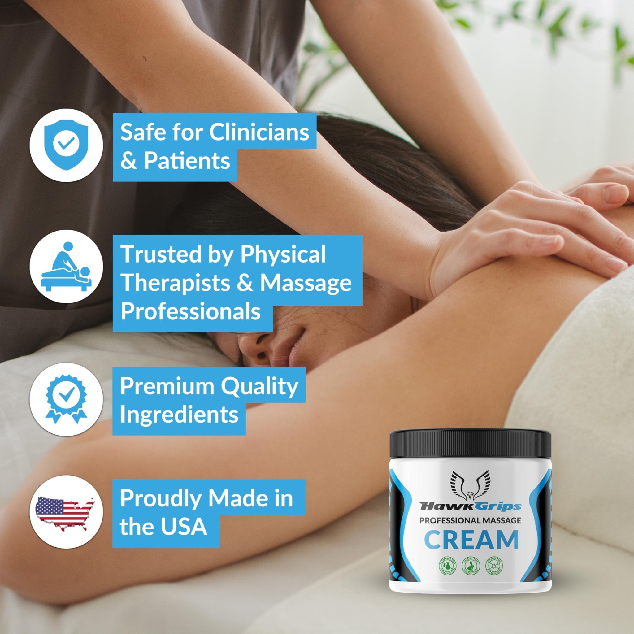 HawkGrips 8oz Massage Emollient and 8oz Massage Cream Bundle, Unscented, IASTM Massage, Cupping Therapy, Whole Body Muscle Cream, Deep Tissue Professional Massage Therapy - TrustMedUSA