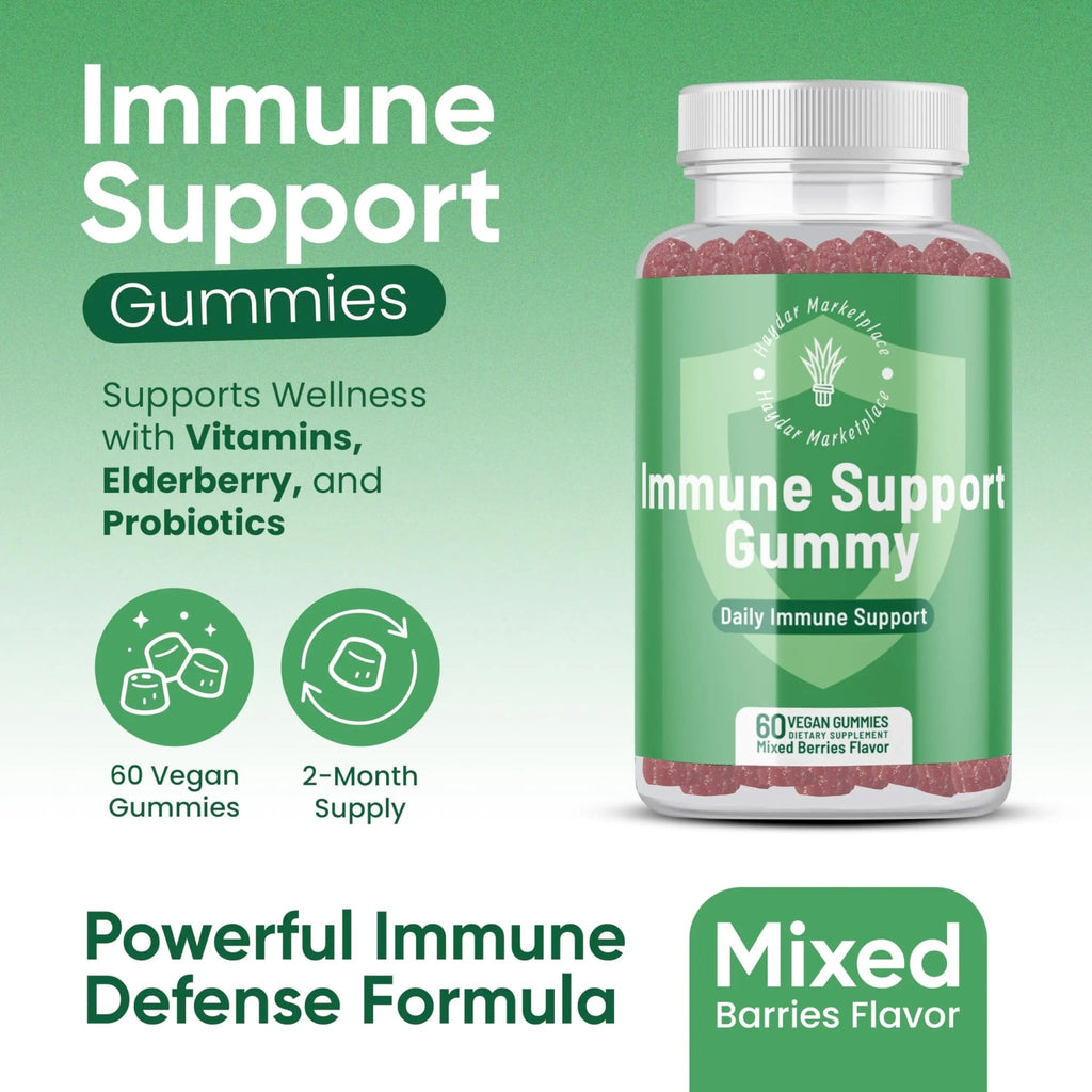Haydar Marketplace Immune Boosters for Adults - Vegan Immune Support Gummies with Vitamins C & D, Zinc, Magnesium, Probiotics - TrustMedUSA