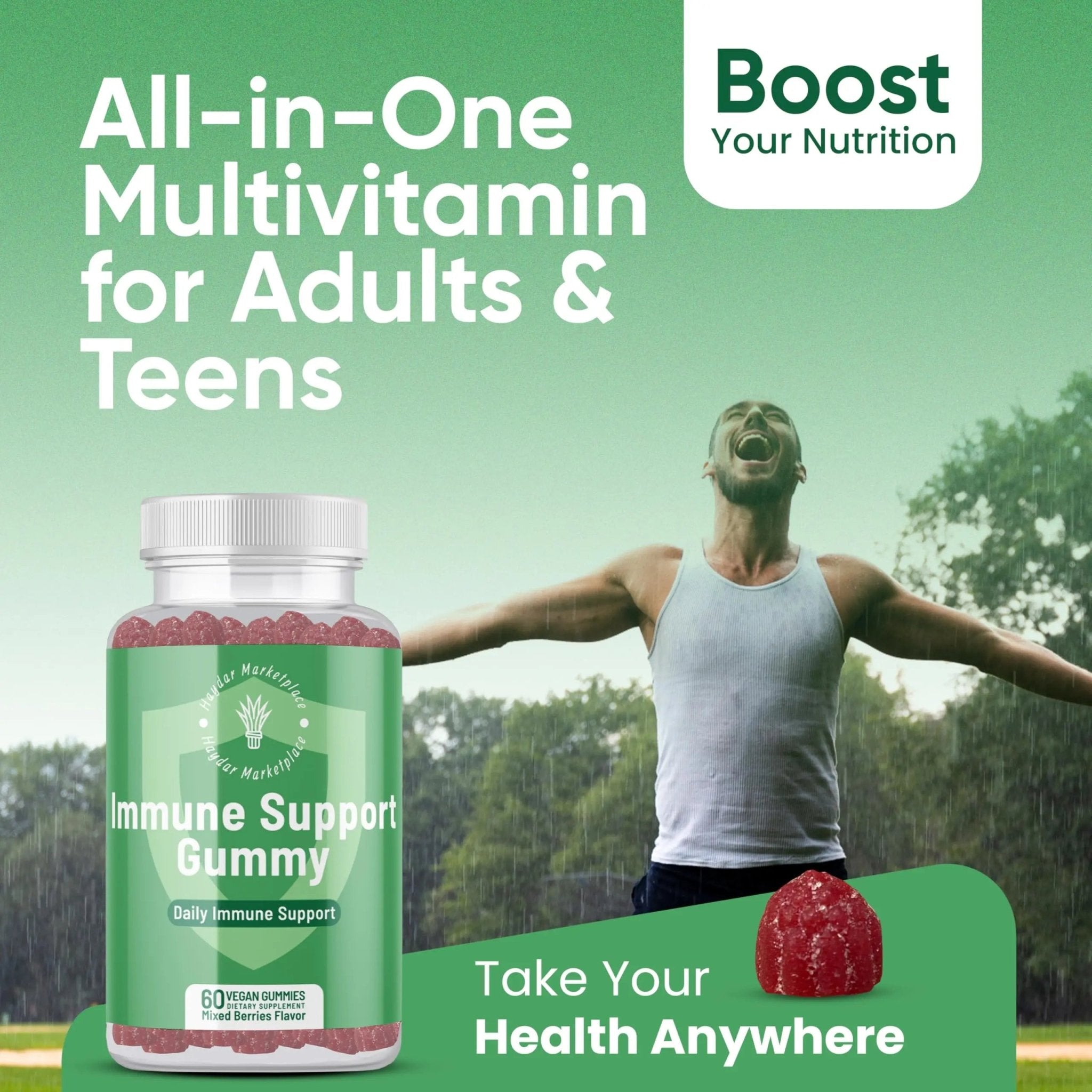 Haydar Marketplace Immune Boosters for Adults - Vegan Immune Support Gummies with Vitamins C & D, Zinc, Magnesium, Probiotics - TrustMedUSA