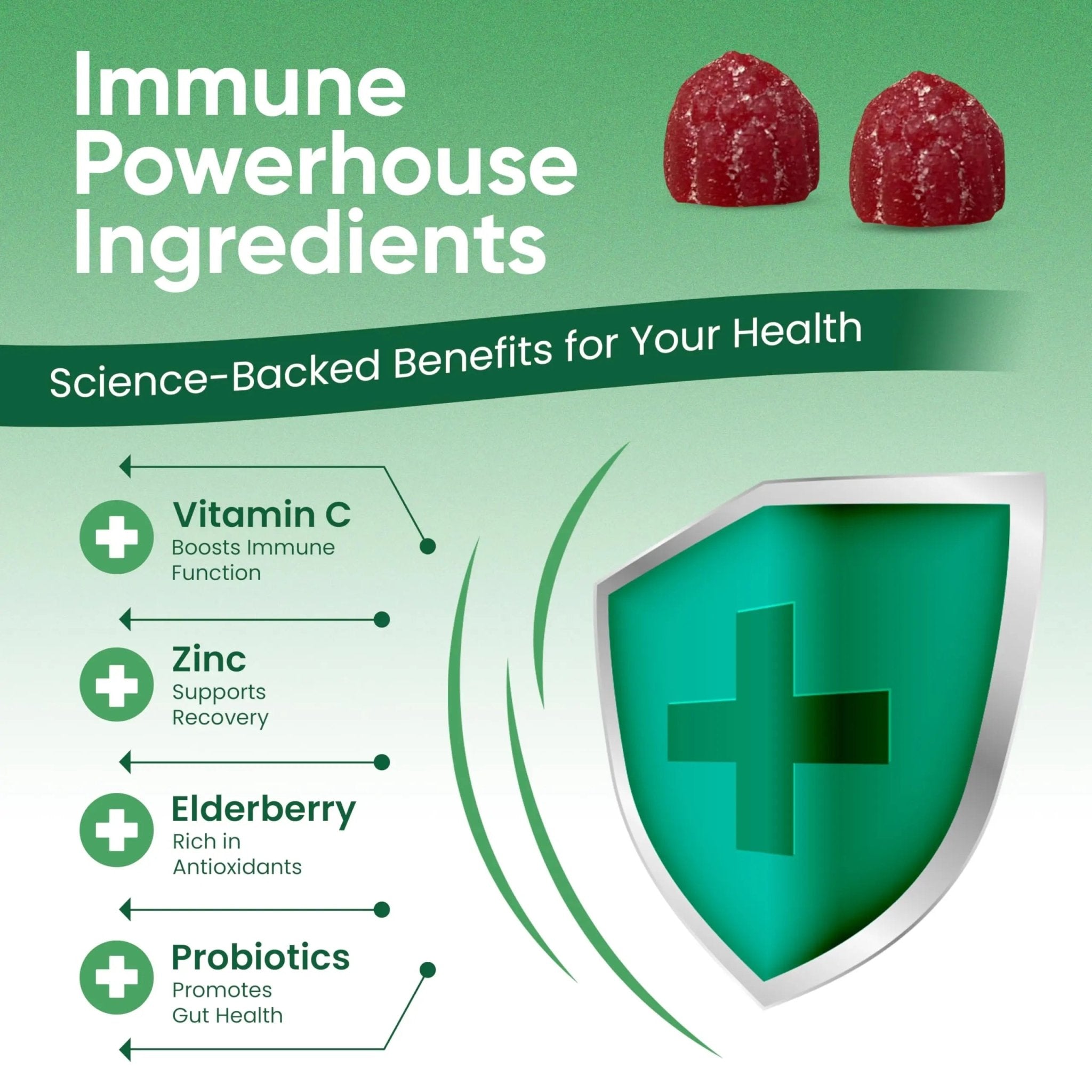 Haydar Marketplace Immune Boosters for Adults - Vegan Immune Support Gummies with Vitamins C & D, Zinc, Magnesium, Probiotics - TrustMedUSA