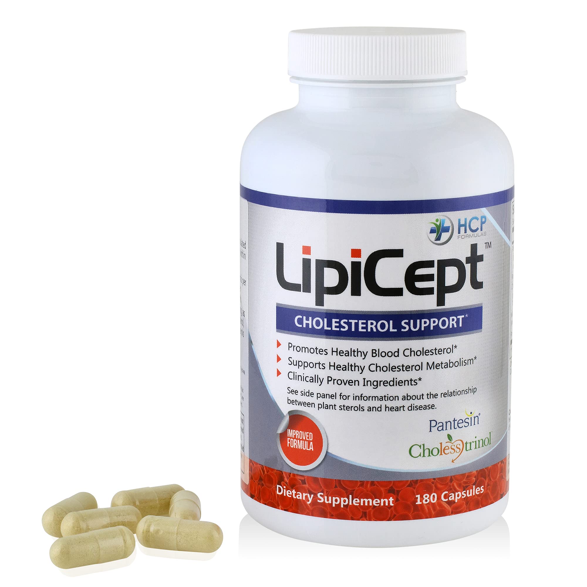 HCP Formulas - LipiCept - Natural Cholesterol Support Formula with Plant Sterols - Maintain Healthy Cholesterol Levels Already Within a Normal Range - Vegetarian - Dietary Supplement - 180 Caps - TrustMedUSA