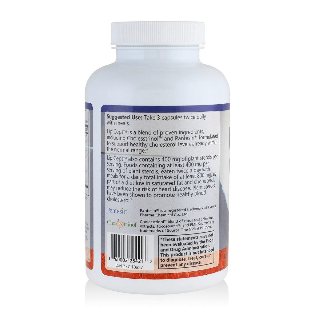 HCP Formulas - LipiCept - Natural Cholesterol Support Formula with Plant Sterols - Maintain Healthy Cholesterol Levels Already Within a Normal Range - Vegetarian - Dietary Supplement - 180 Caps - TrustMedUSA