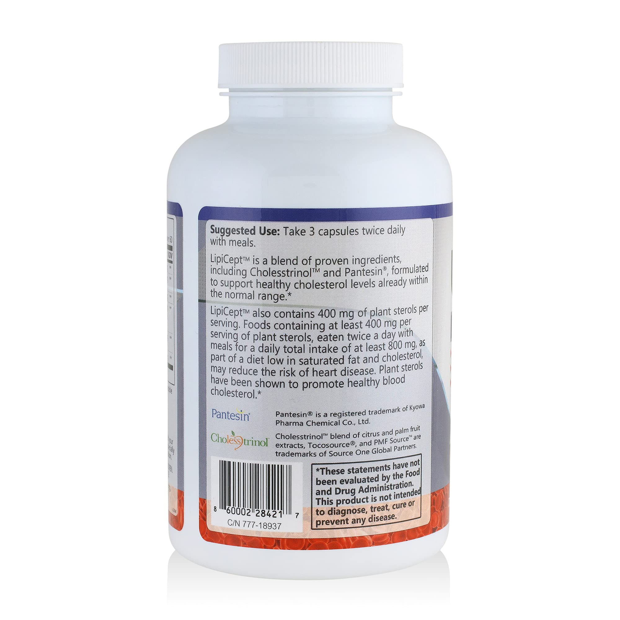 HCP Formulas - LipiCept - Natural Cholesterol Support Formula with Plant Sterols - Maintain Healthy Cholesterol Levels Already Within a Normal Range - Vegetarian - Dietary Supplement - 180 Caps - TrustMedUSA