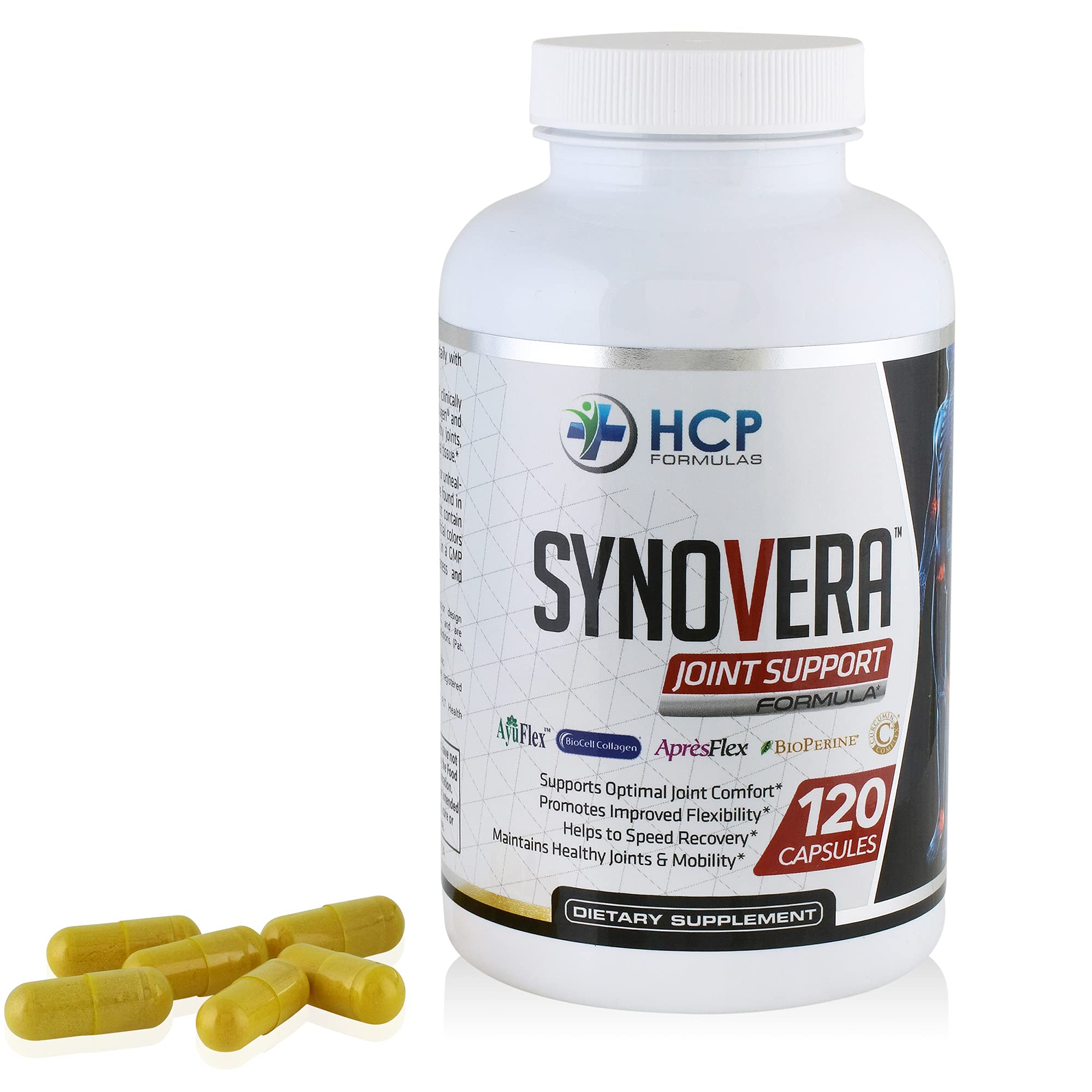 HCP Formulas - Synovera - Joint Support Complex with Turmeric Extract & Collagen - Mobility & Flexibility - Healthy Joints, Tendon, Ligament, and Synovial Tissue - Dietary Supplement - 120 Caps - TrustMedUSA