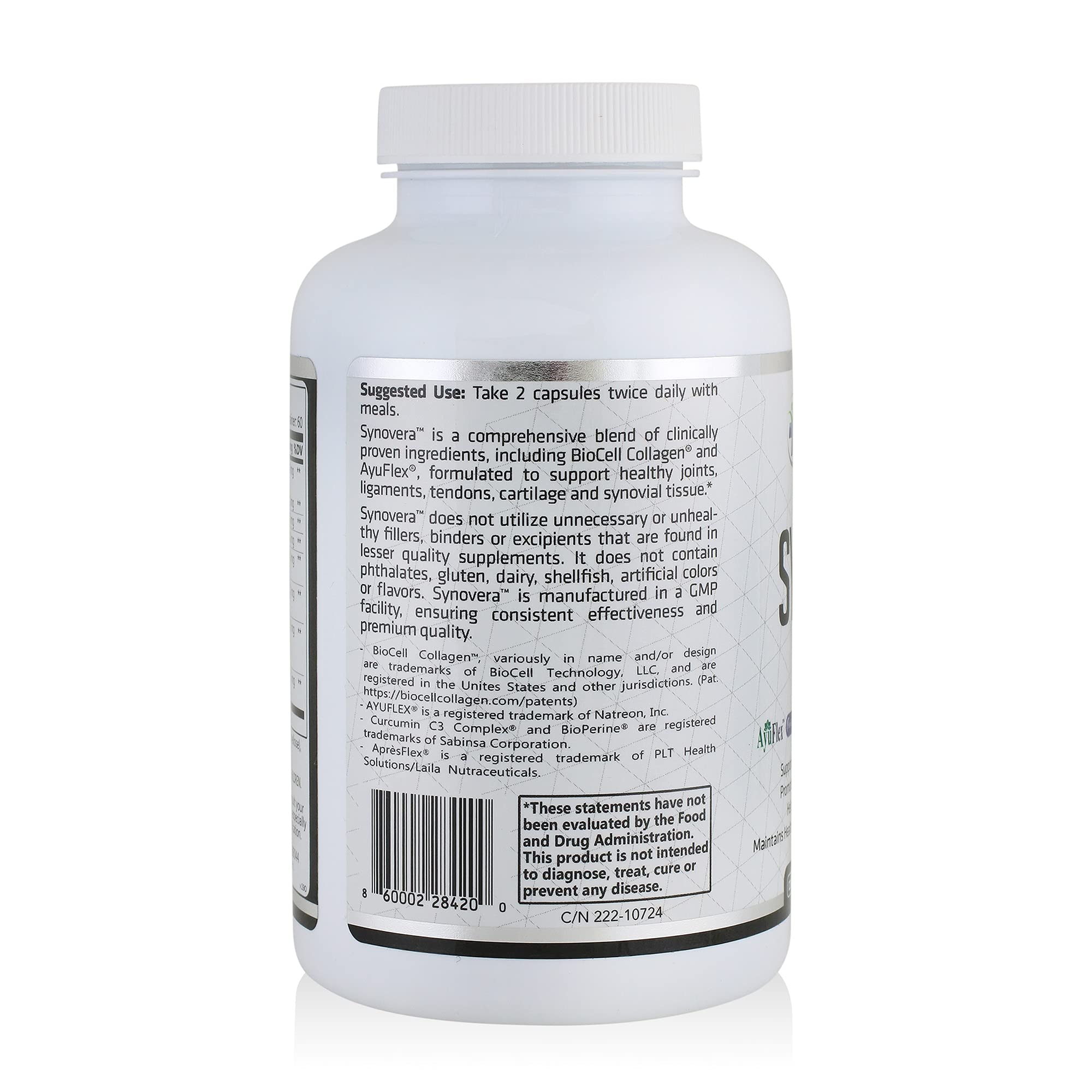 HCP Formulas - Synovera - Joint Support Complex with Turmeric Extract & Collagen - Mobility & Flexibility - Healthy Joints, Tendon, Ligament, and Synovial Tissue - Dietary Supplement - 120 Caps - TrustMedUSA