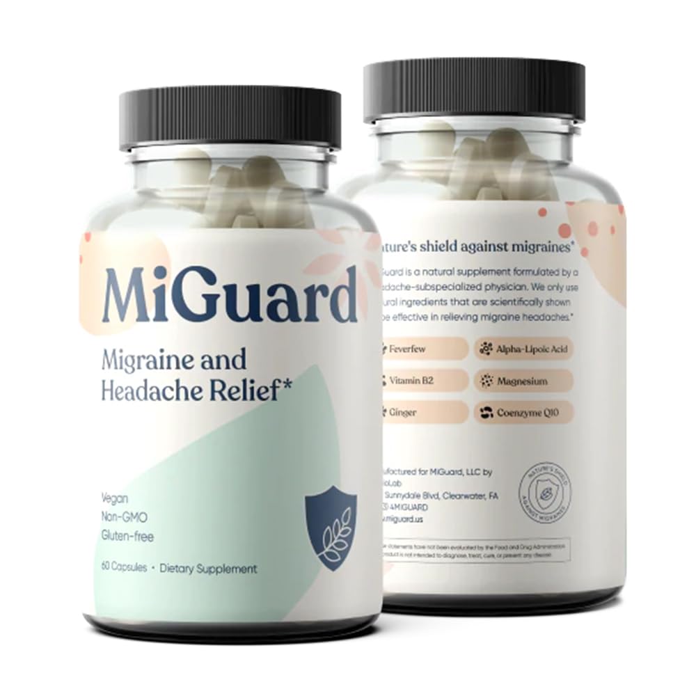 Headache and Migraine Relief Supplements - Drug Free Migraine Prevention Supplement - Natural Supplements for Migraine Headaches - Helps Reduce Frequency & Severity (60 Capsules) - TrustMedUSA