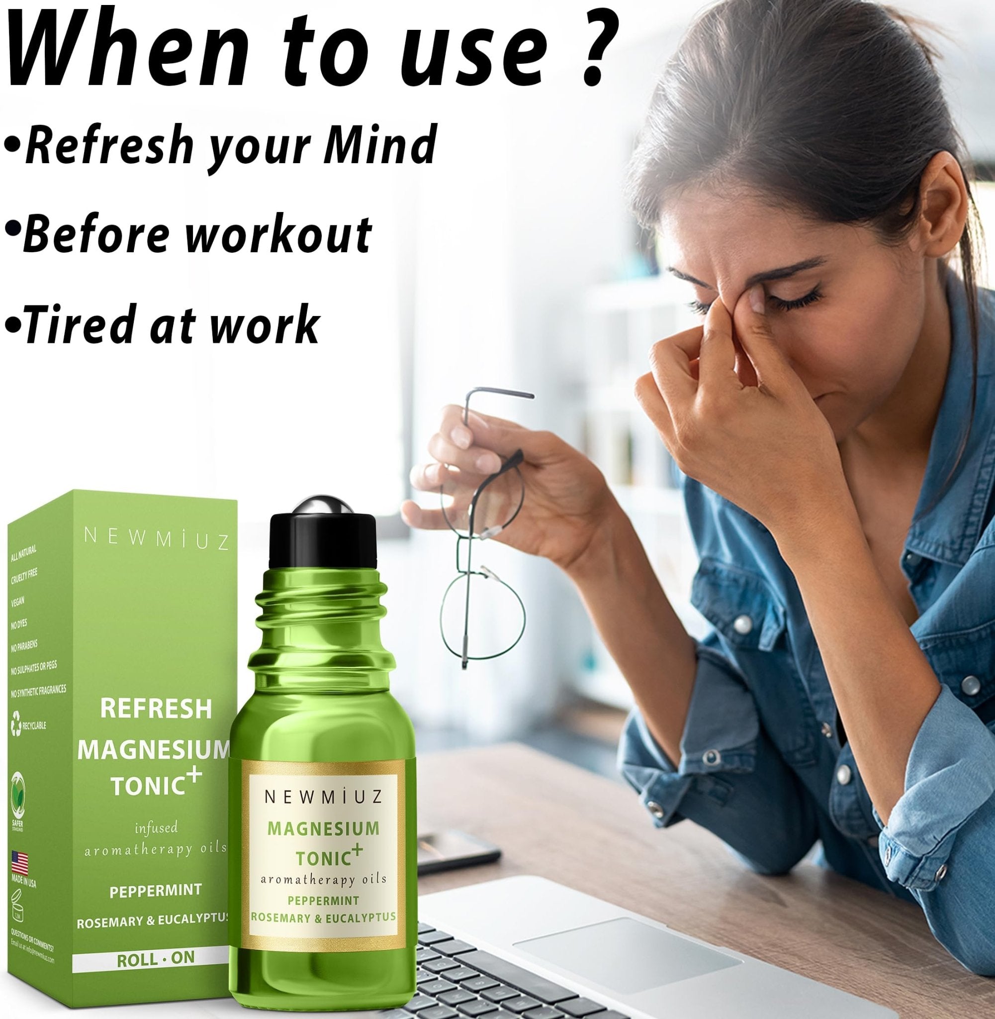 Headache Roll On Stick Peppermint Rosemary and Eucalyptus & Cleansing and Protect Juniper Berry White Sage with Nerolina Pack of 2 - TrustMedUSA