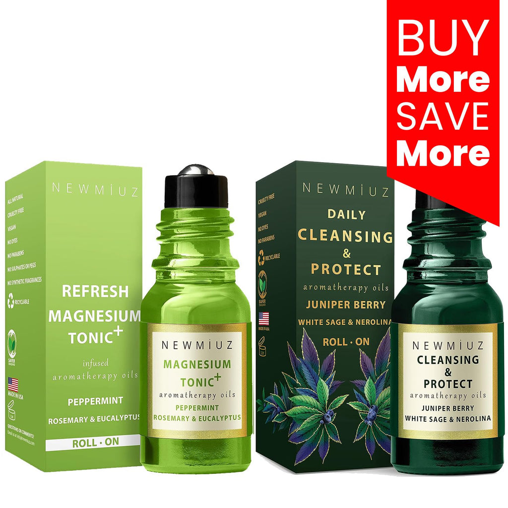 Headache Roll On Stick Peppermint Rosemary and Eucalyptus & Cleansing and Protect Juniper Berry White Sage with Nerolina Pack of 2 - TrustMedUSA