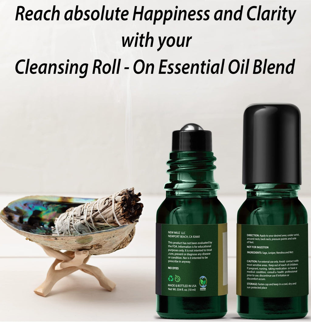 Headache Roll On Stick Peppermint Rosemary and Eucalyptus & Cleansing and Protect Juniper Berry White Sage with Nerolina Pack of 2 - TrustMedUSA