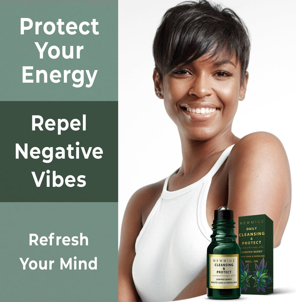 Headache Roll On Stick Peppermint Rosemary and Eucalyptus & Cleansing and Protect Juniper Berry White Sage with Nerolina Pack of 2 - TrustMedUSA