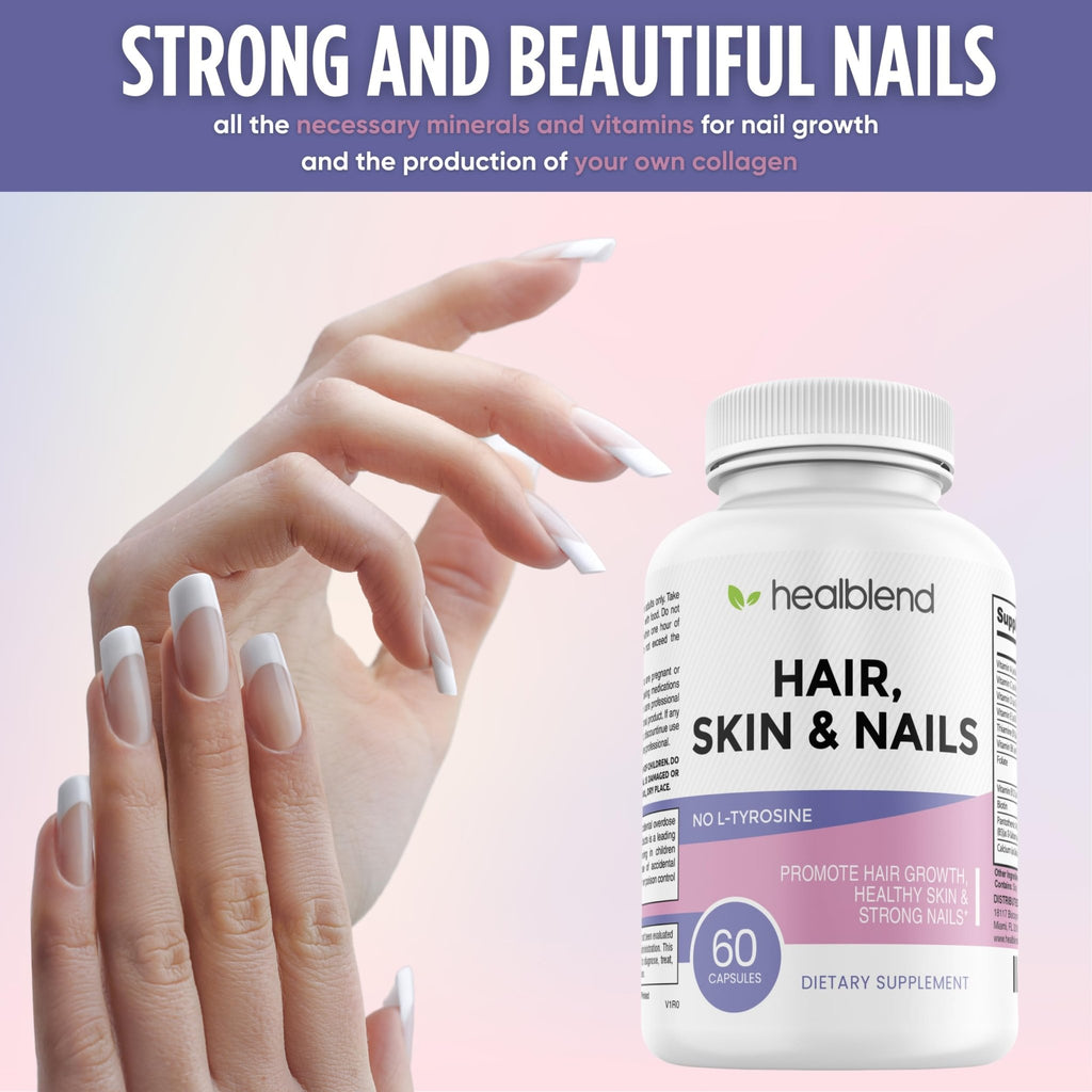 healblend Hair Skin and Nails Vitamins for Women with Biotin 5000 mcg, Iron and Manganese | Vegan, Non-GMO | 60 Capsules - TrustMedUSA