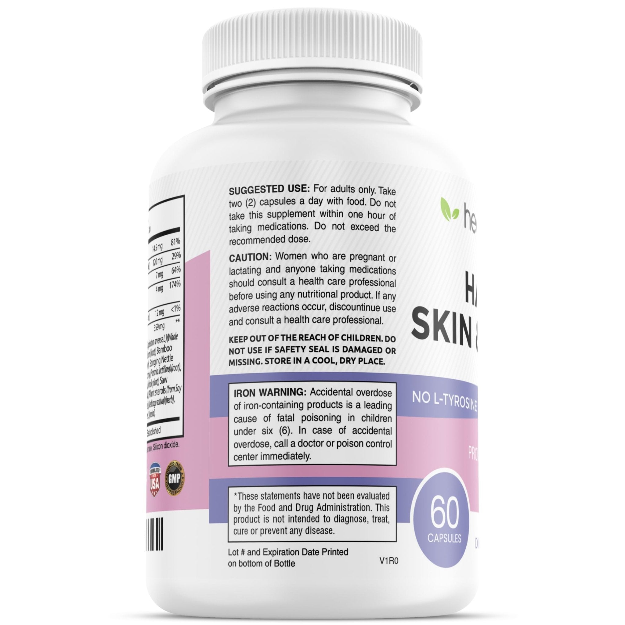 healblend Hair Skin and Nails Vitamins for Women with Biotin 5000 mcg, Iron and Manganese | Vegan, Non-GMO | 60 Capsules - TrustMedUSA