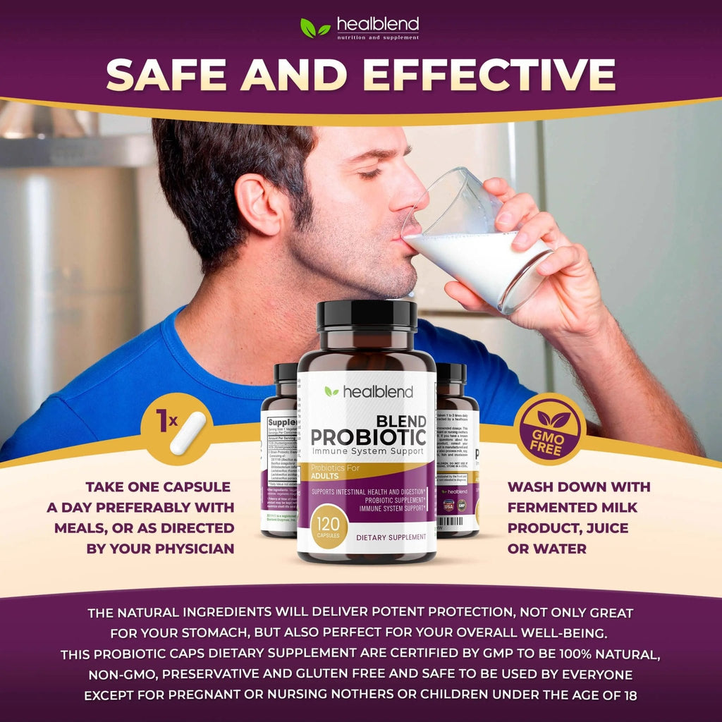 healblend Probiotic Caps Dietary Supplement Capsules, Probiotic for Women and for Men Digestive Health, Immune System Support, Non-GMO, Gluten-Free, 120 Veg Caps - TrustMedUSA