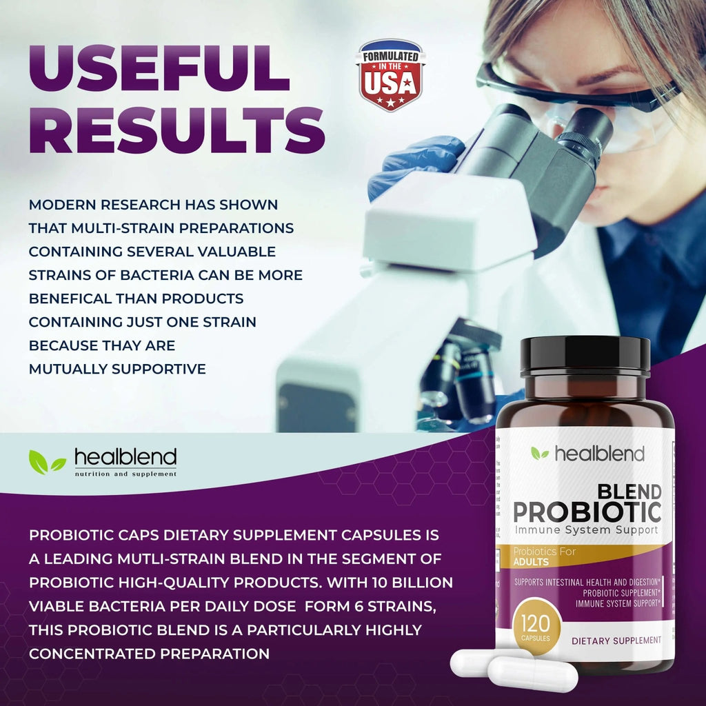 healblend Probiotic Caps Dietary Supplement Capsules, Probiotic for Women and for Men Digestive Health, Immune System Support, Non-GMO, Gluten-Free, 120 Veg Caps - TrustMedUSA
