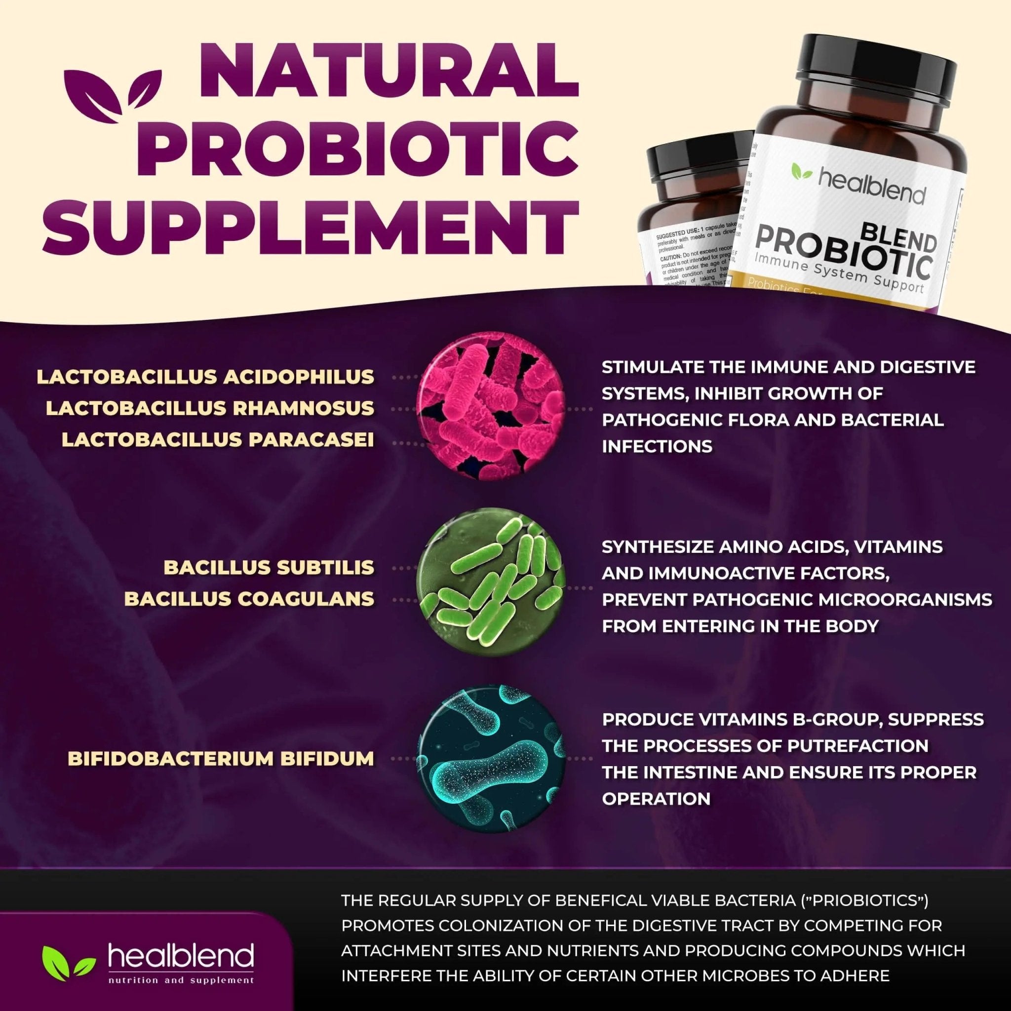 healblend Probiotic Caps Dietary Supplement Capsules, Probiotic for Women and for Men Digestive Health, Immune System Support, Non-GMO, Gluten-Free, 120 Veg Caps - TrustMedUSA