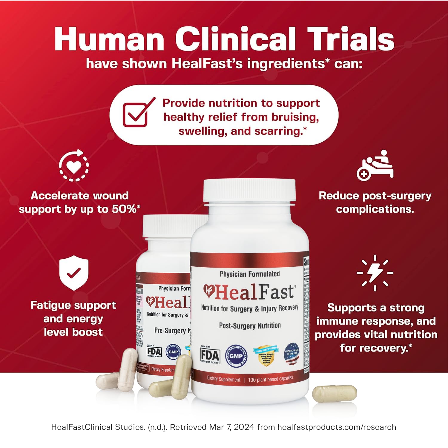 HealFast Complete Surgery & Injury Recovery Supplement: for Wound, Scar Treatment & Bruising w/Vitamins, Bromelain, Quercetin & Probiotics (Pre+Post Op) - TrustMedUSA