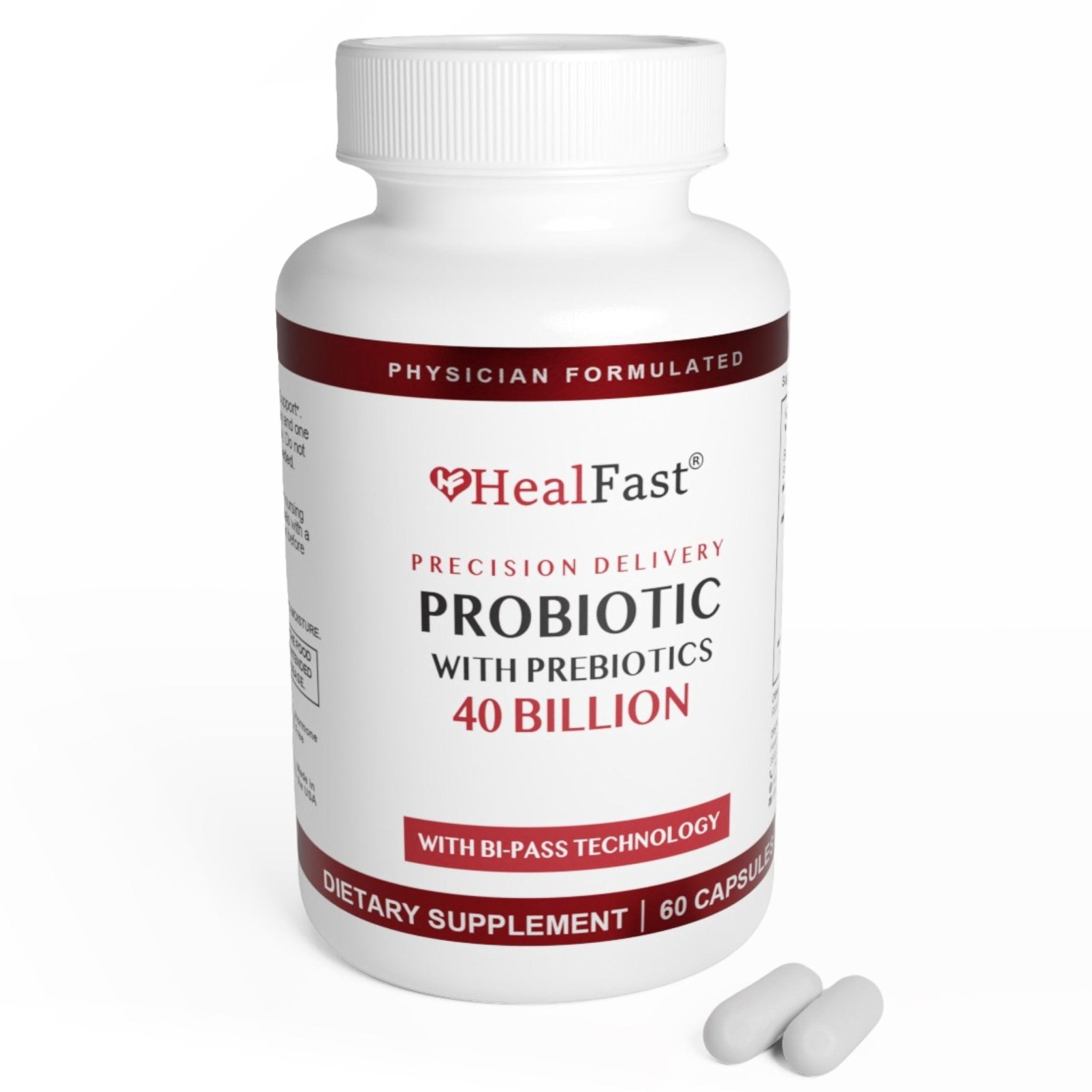 HealFast Physician Formulated Probiotic Supplement - 40 Billion CFU - Live Prebiotics and Probiotics for Men and Women - Probiotics for Gut Health - Non-GMO and Vegan - 30 Day Supply - TrustMedUSA