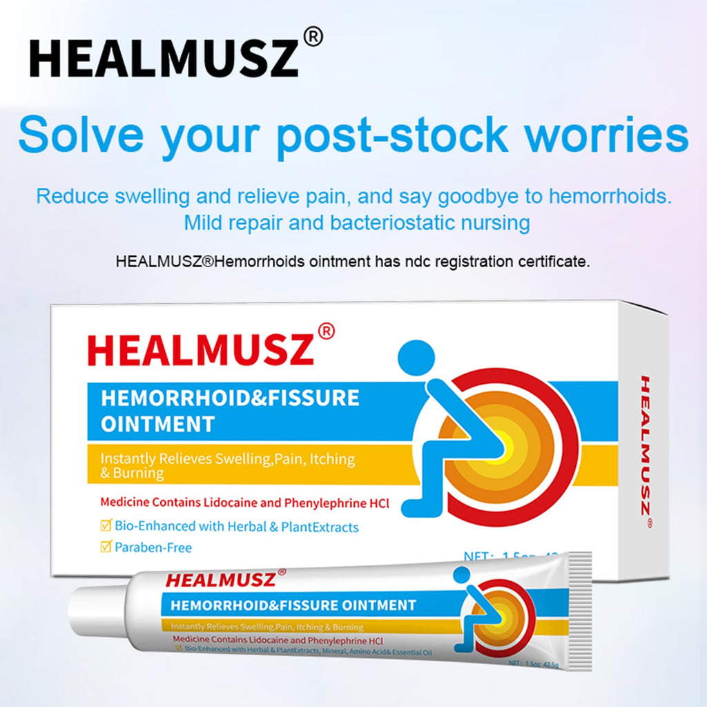 HEALMUSZ Hemorrhoid Fissure Ointment 1.5oz,Fast Relief for Pain, Swelling, Discomfort & Itching,Formulated with 4% Lidocaine and Phenylephrine HCI - TrustMedUSA