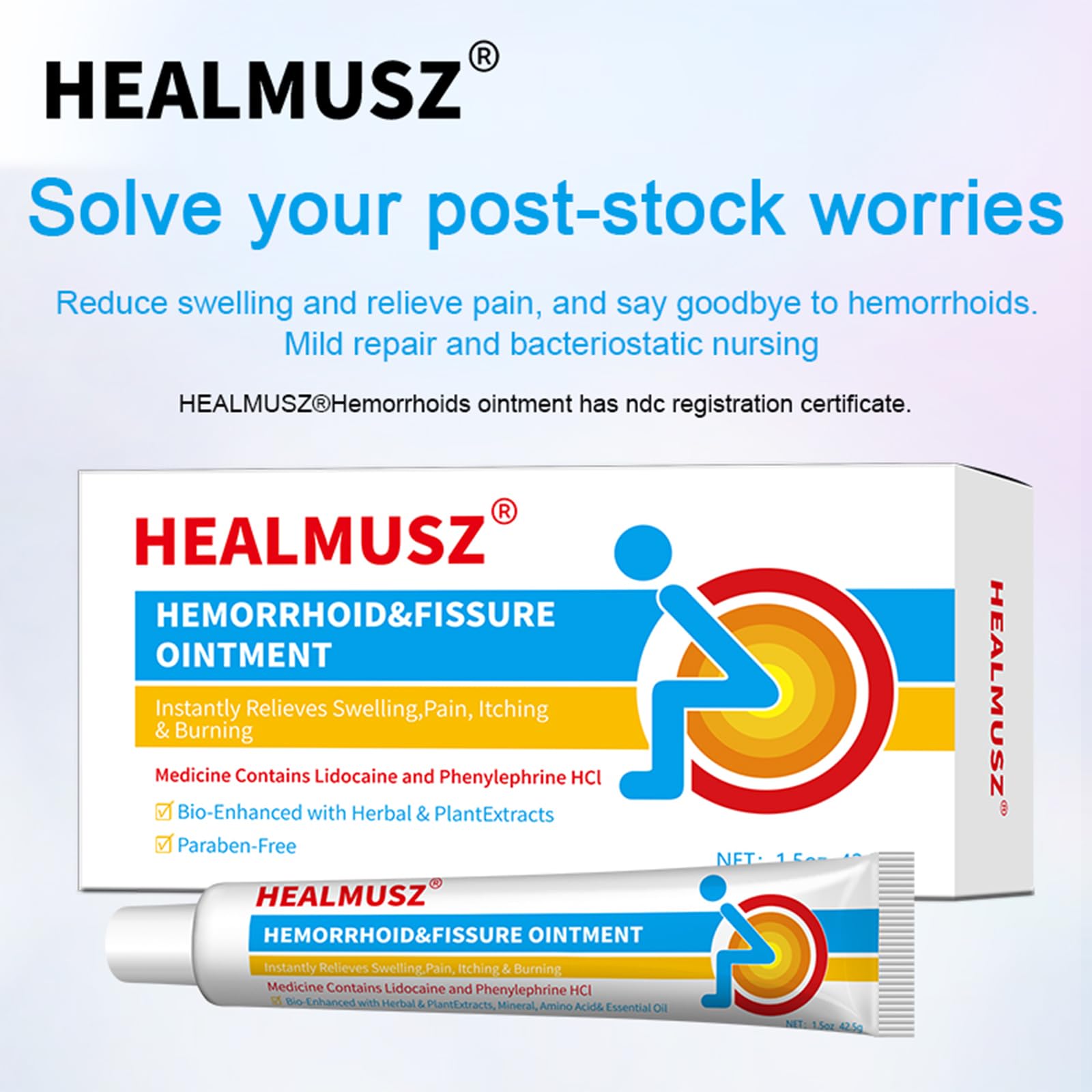 HEALMUSZ Hemorrhoid Fissure Ointment 1.5oz,Fast Relief for Pain, Swelling, Discomfort & Itching,Formulated with 4% Lidocaine and Phenylephrine HCI - TrustMedUSA
