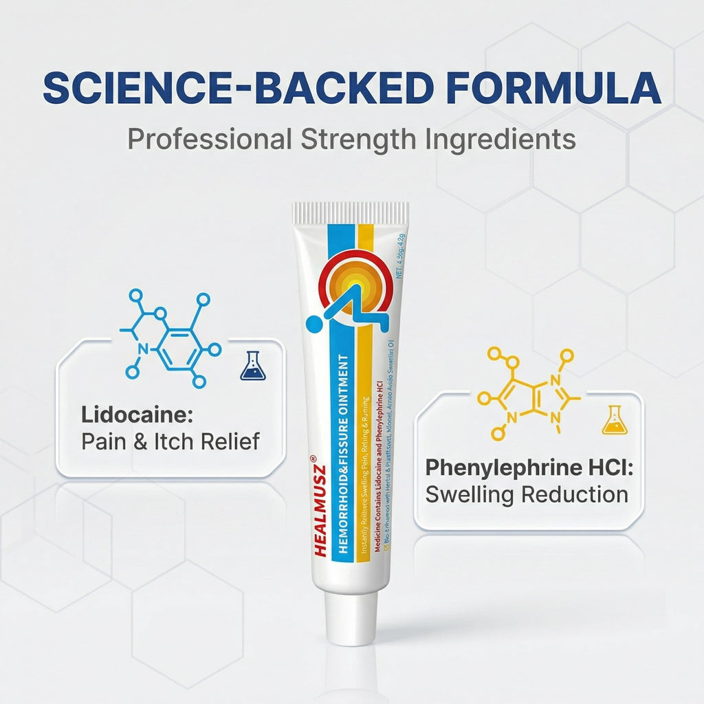 HEALMUSZ Hemorrhoid Fissure Ointment 1.5oz,Fast Relief for Pain, Swelling, Discomfort & Itching,Formulated with 4% Lidocaine and Phenylephrine HCI - TrustMedUSA