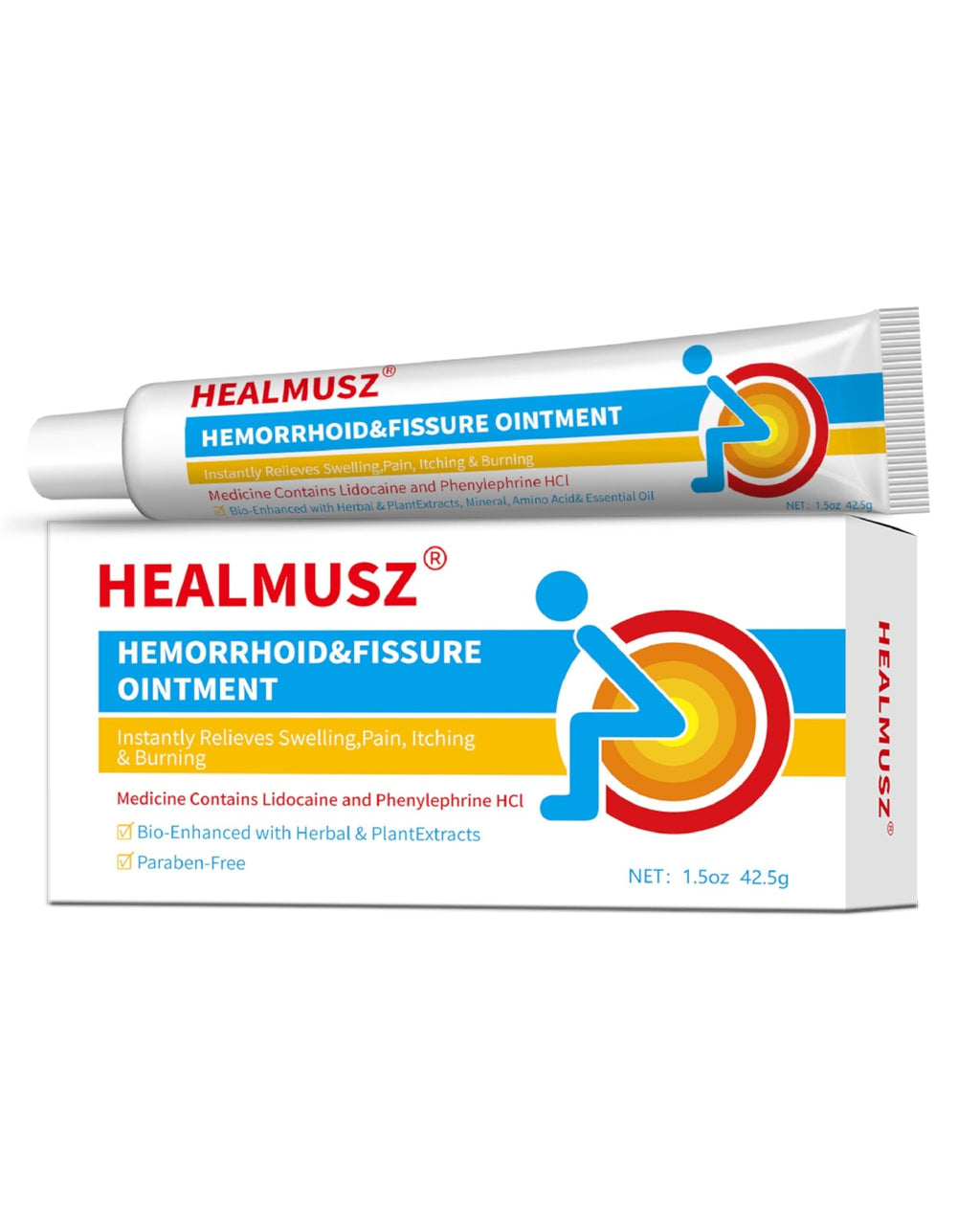 HEALMUSZ Hemorrhoid Fissure Ointment– Hemorrhoid Treatment and Hemorrhoid Cream with Lidocaine and Phenylephrine HCI for Fast Acting Relief of Pain, Swelling, Discomfort, and Itching(1.5 oz) - TrustMedUSA