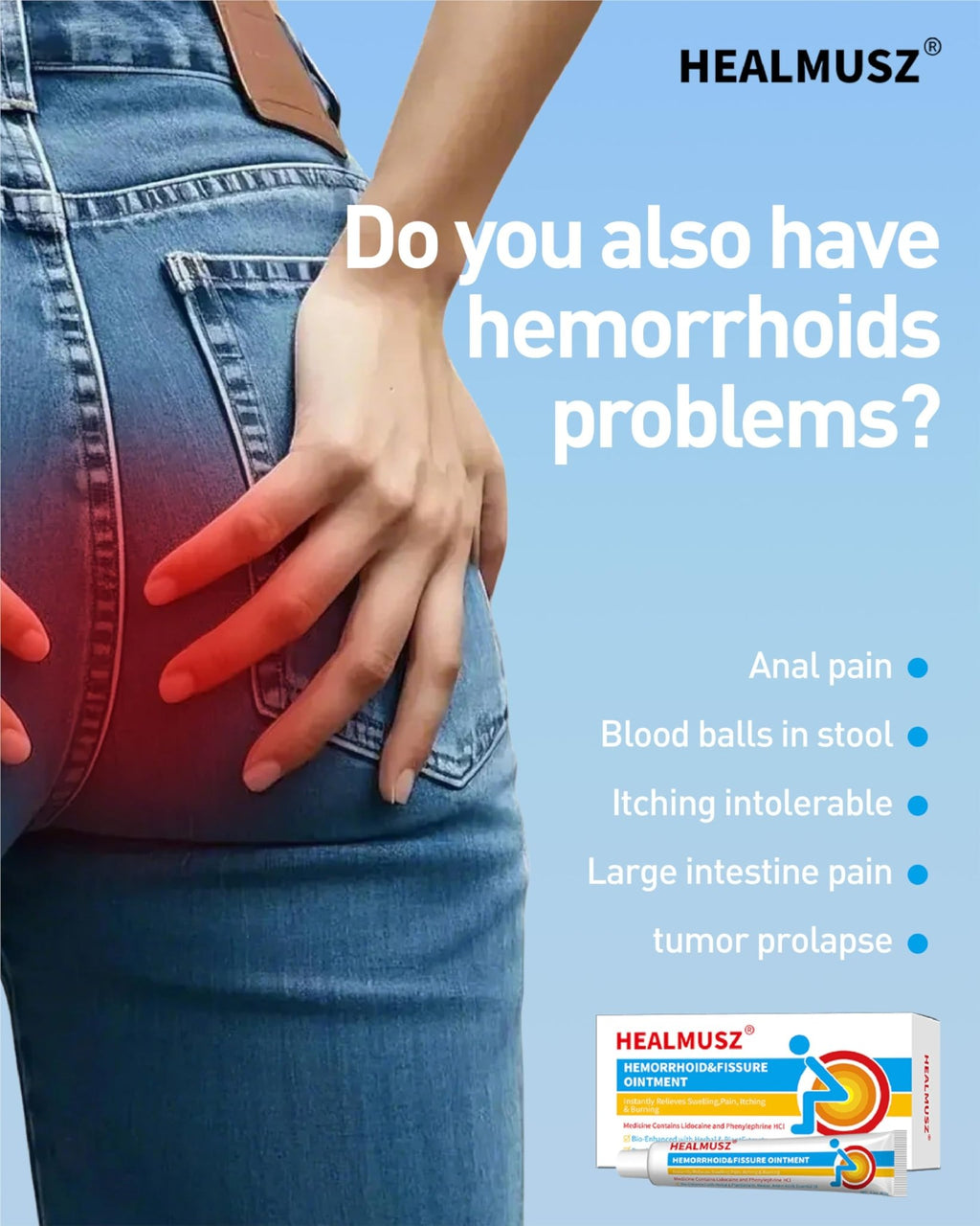 HEALMUSZ Hemorrhoid Fissure Ointment– Hemorrhoid Treatment and Hemorrhoid Cream with Lidocaine and Phenylephrine HCI for Fast Acting Relief of Pain, Swelling, Discomfort, and Itching(1.5 oz) - TrustMedUSA