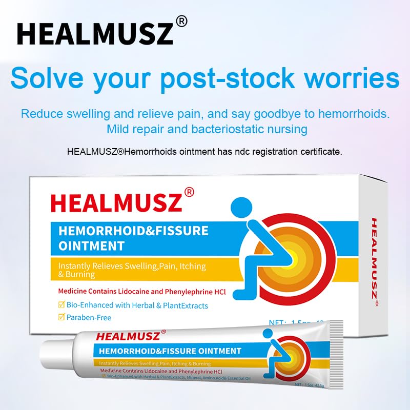 HEALMUSZ Hemorrhoid & Fissure Ointment,with 4% Lidocaine and Phenylephrine HCl,Fast Relief for Pain, Swelling, Discomfort & Itching | 1.5 oz - TrustMedUSA