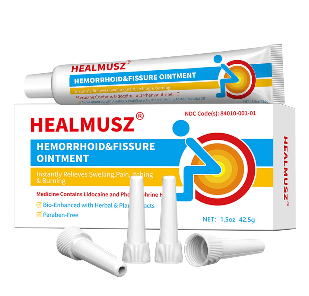 HEALMUSZ Hemorrhoid & Fissure Ointment,with 4% Lidocaine and Phenylephrine HCl,Fast Relief for Pain, Swelling, Discomfort & Itching | 1.5 oz - TrustMedUSA
