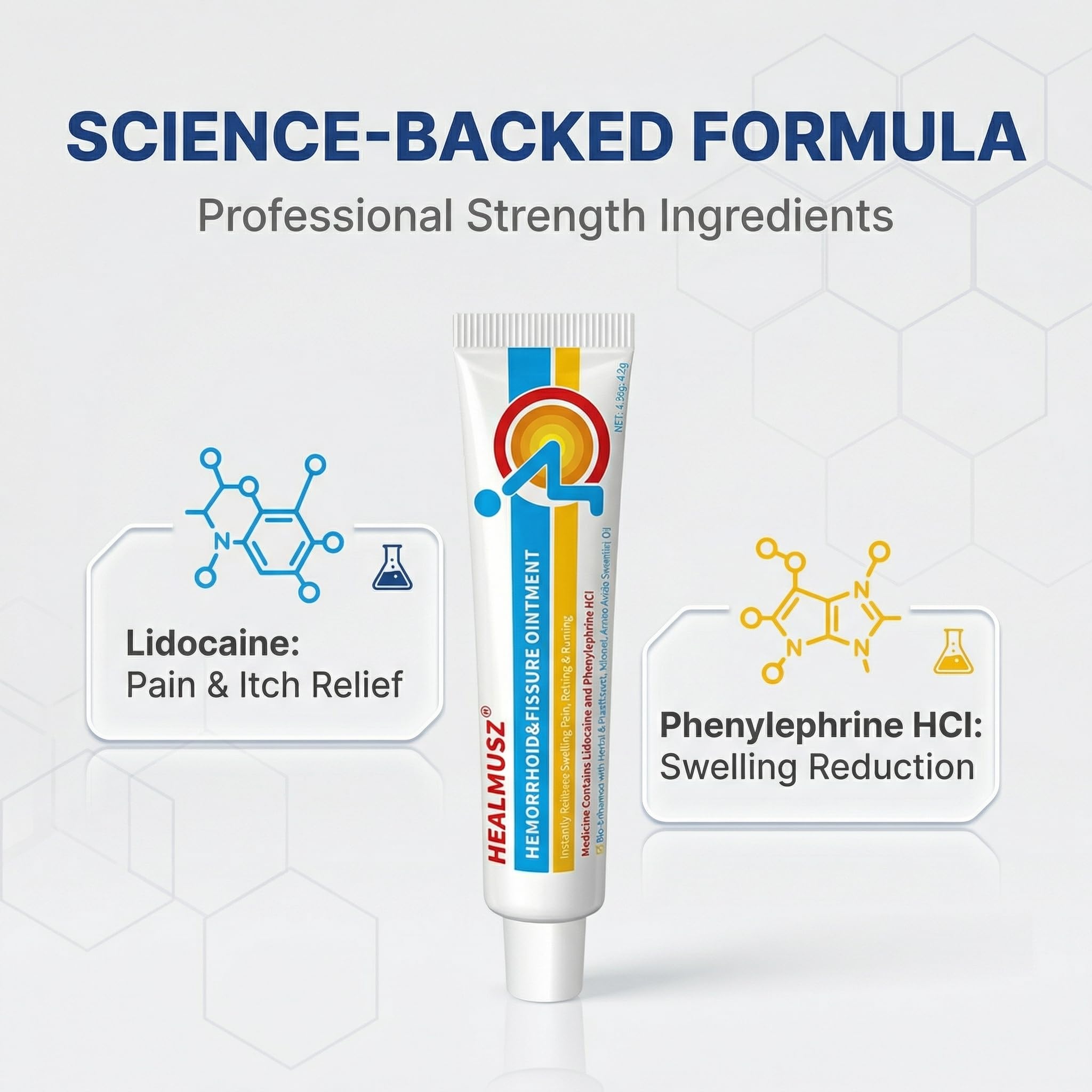 HEALMUSZ Hemorrhoid & Fissure Ointment,with 4% Lidocaine and Phenylephrine HCl,Fast Relief for Pain, Swelling, Discomfort & Itching | 1.5 oz - TrustMedUSA