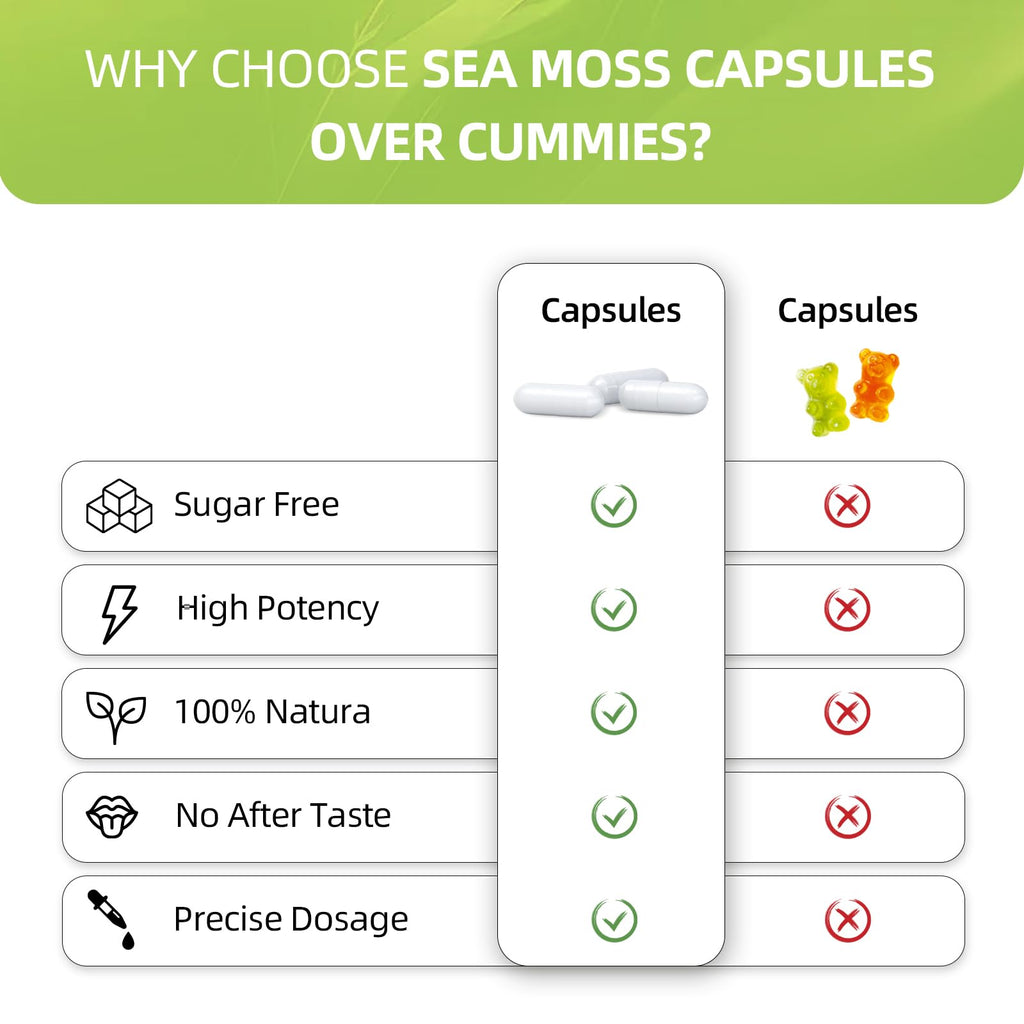 HEALOADING Sea Moss Capsules：Wildcrafted Organic Irish Seamoss & Bladderwack - Rich in Minerals, Supports Thyroid Health, Digestion, Skin & Immune System - Vegan, Non-GMO - TrustMedUSA