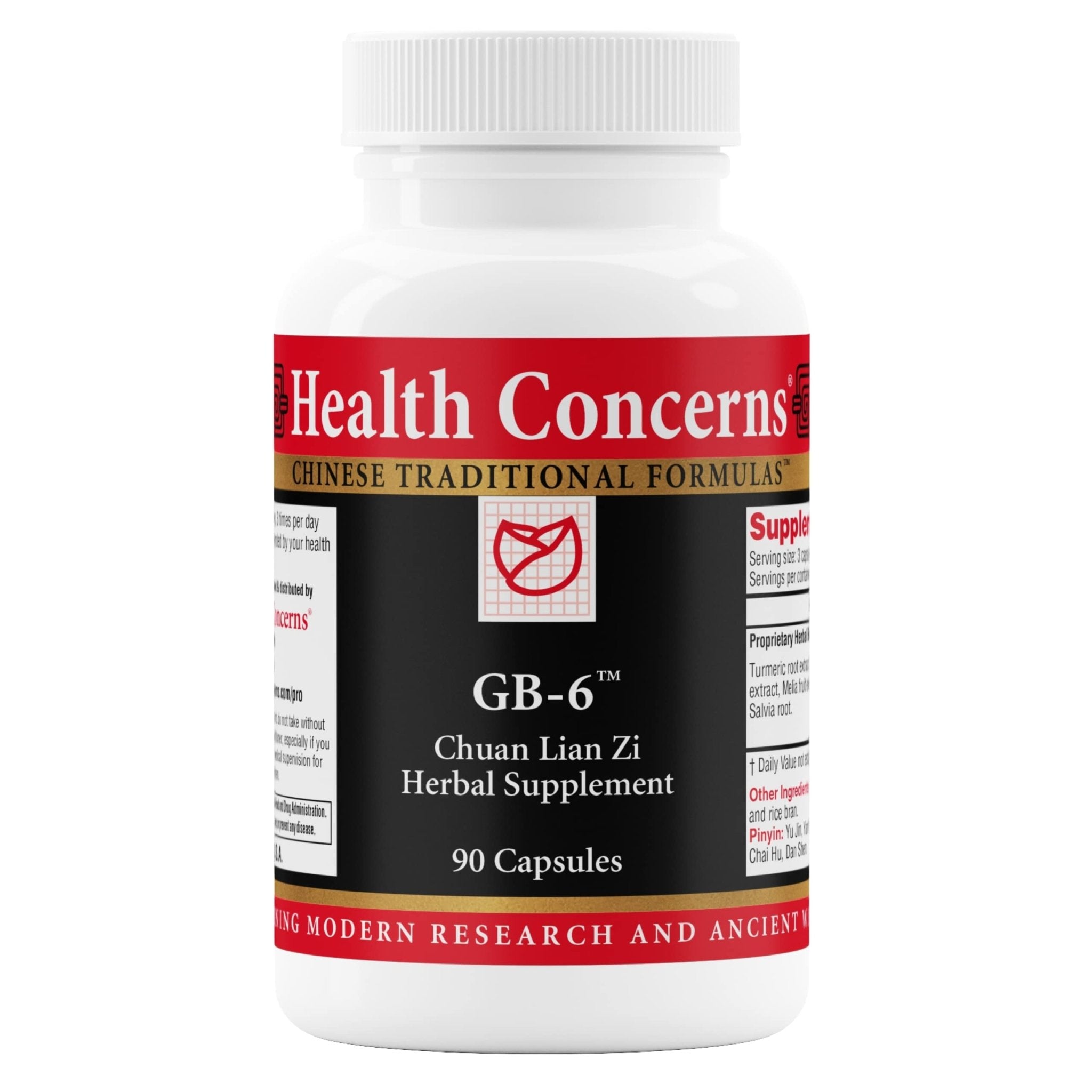 Health Concerns GB-6 – Gallbladder Support Supplement – Chuan Lian Zi Herbal Formula – Natural Gallstone Support – Bupleurum, Turmeric, Dandelion Root Extracts– Chinese Herbal Capsules – 90 Capsules - TrustMedUSA