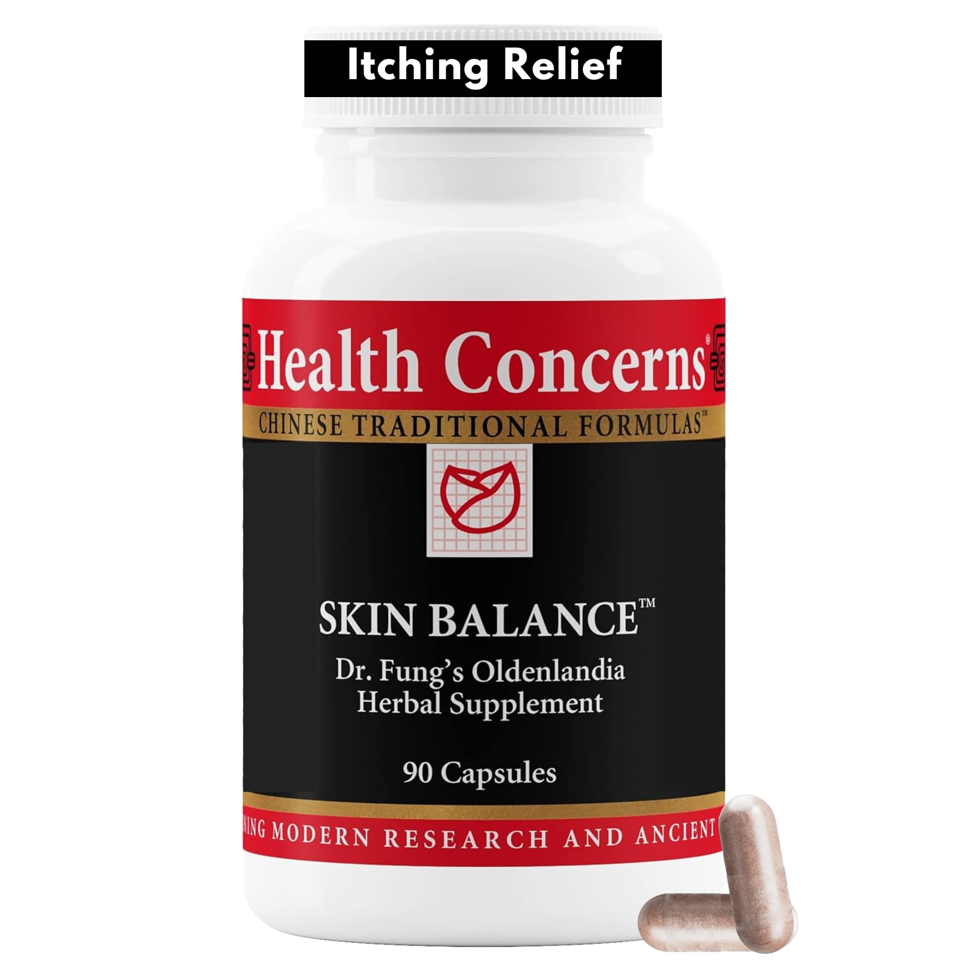 Health Concerns Skin Balance – Herbal Supplement for Skin Support, Itching Relief, & Circulation – Chinese Herbal Supplements for Men & Women – Skullcap, Dong Quai, Coptis Root - 90 Capsules - TrustMedUSA