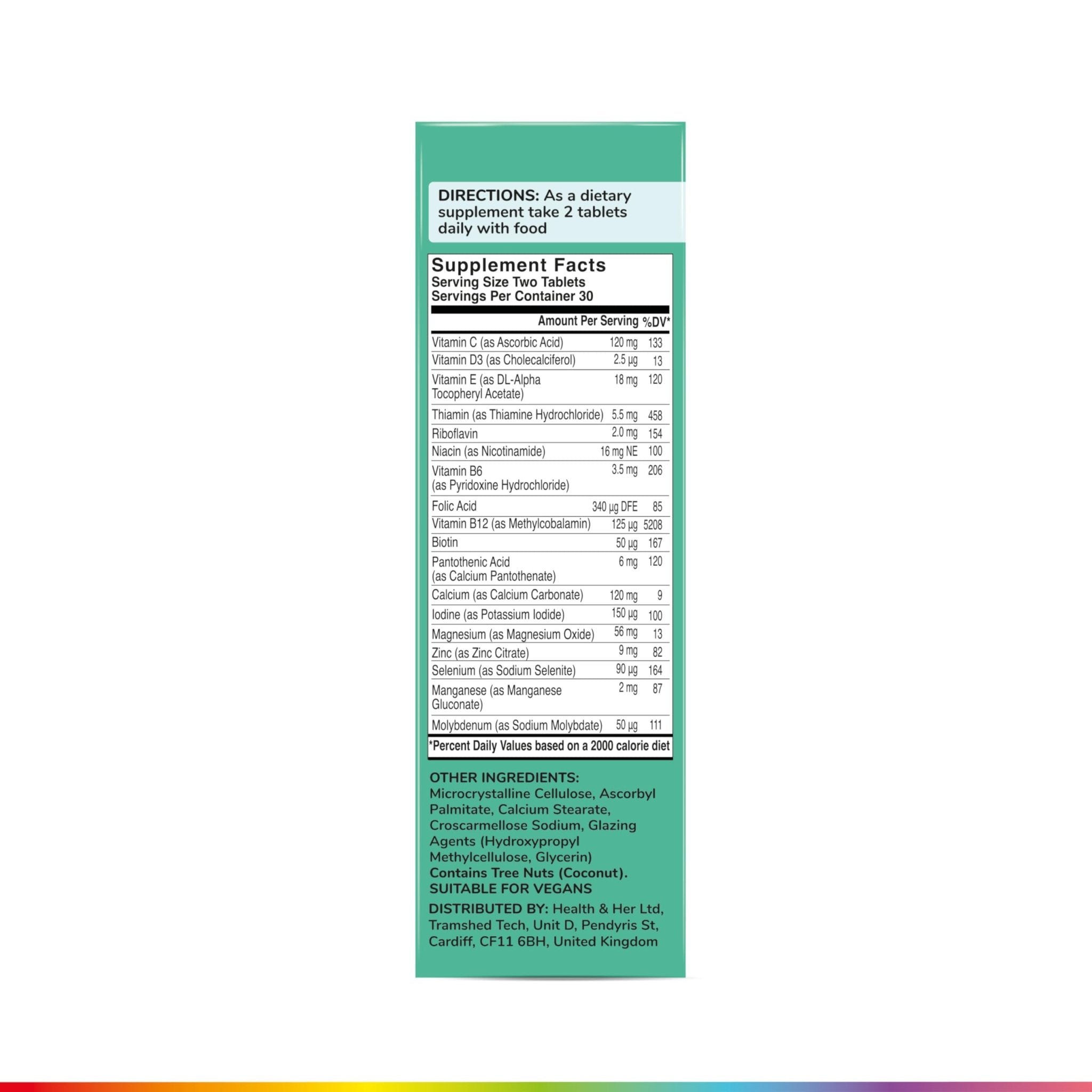Health & Her Multivitamin for Women Taking Menopause Hormone Therapy (MHT/HRT) - Supplements for Women - Nutrition and Wellbeing Support - 1 Month Supply, 60 Tablets - Vegan & Gluten Free - Maple Wellness Supplements