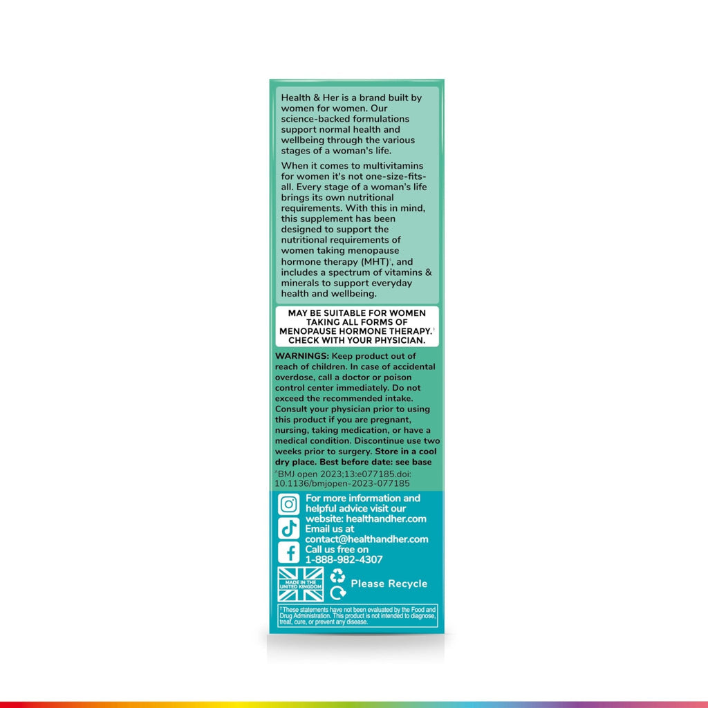 Health & Her Multivitamin for Women Taking Menopause Hormone Therapy (MHT/HRT) - Supplements for Women - Nutrition and Wellbeing Support - 1 Month Supply, 60 Tablets - Vegan & Gluten Free - Maple Wellness Supplements