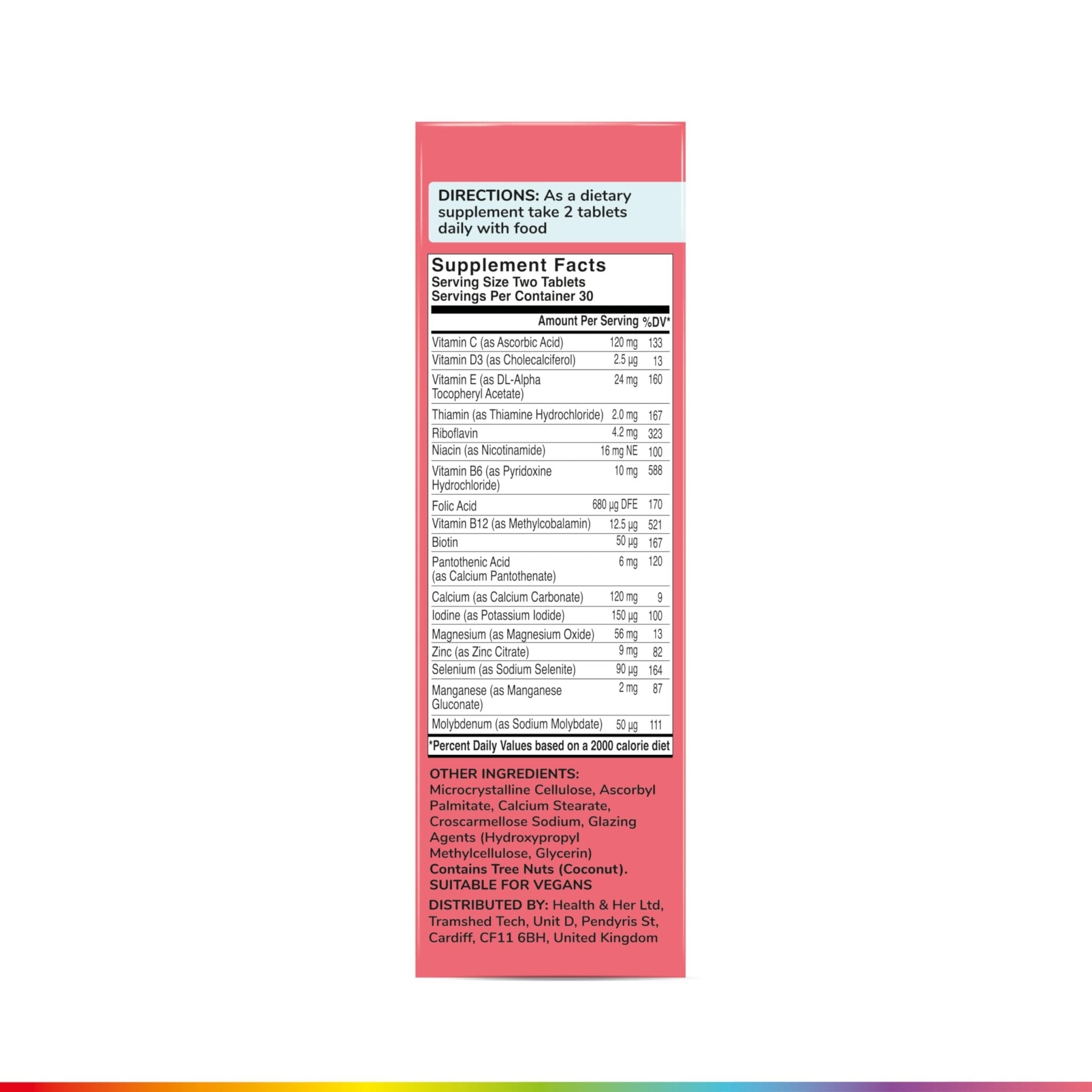 Health & Her Multivitamin Supplement for Women Taking Birth Control - Nutrition Support - 1 Month Supply, 60 Tablets - Vegan & Gluten Free - TrustMedUSA