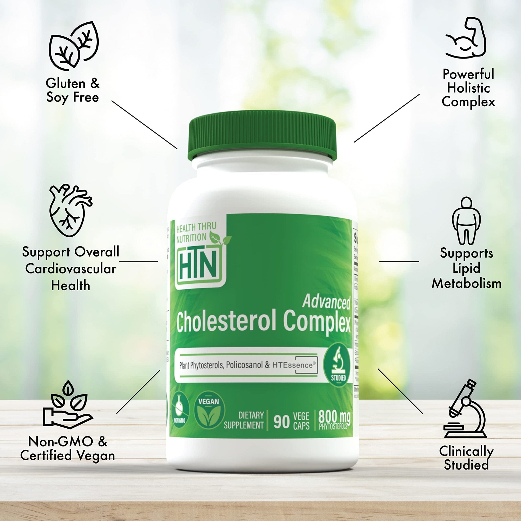 Health Thru Nutrition Advanced Cholesterol Complex | Heart Health Support & Lipid Metabolism with Phytosterols, Policosanol, Hydroxytyrosol, Chromium and More | Vegan, Non-GMO (Pack of 90) - TrustMedUSA