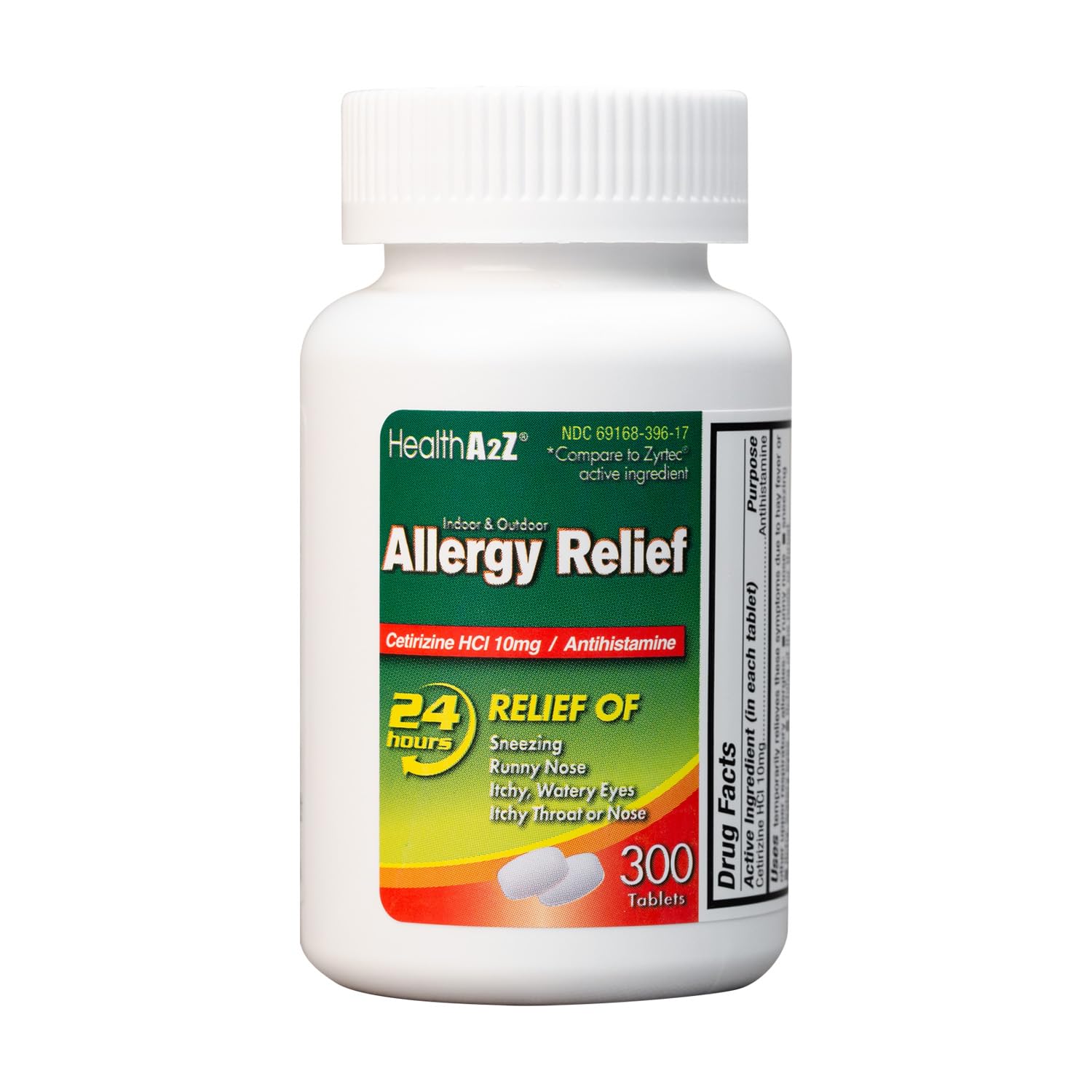 HealthA2Z® Allergy Relief, Cetirizine 10mg, Dye Free, All Day Allergy Relief, Indoor & Outdoor, Relief from Itchy Throat, Sneezing, Runny Noses, 300 Count (Pack of 1), - Maple Wellness Supplements