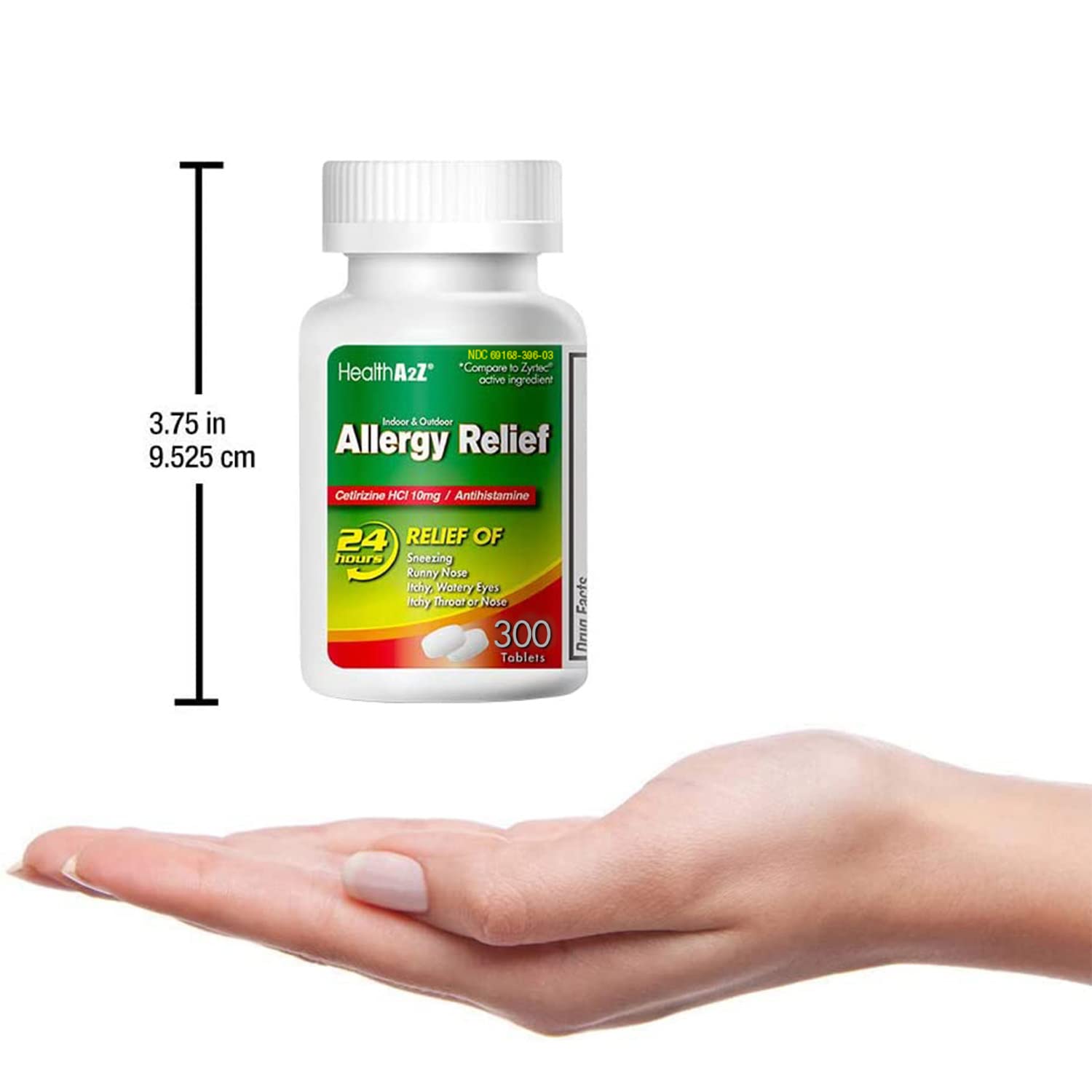 HealthA2Z® Allergy Relief, Cetirizine 10mg, Dye Free, All Day Allergy Relief, Indoor & Outdoor, Relief from Itchy Throat, Sneezing, Runny Noses, 300 Count (Pack of 1), - Maple Wellness Supplements