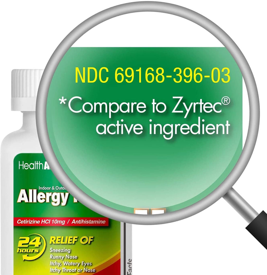 HealthA2Z® Allergy Relief, Cetirizine 10mg, Dye Free, All Day Allergy Relief, Indoor & Outdoor, Relief from Itchy Throat, Sneezing, Runny Noses, 300 Count (Pack of 1), - Maple Wellness Supplements