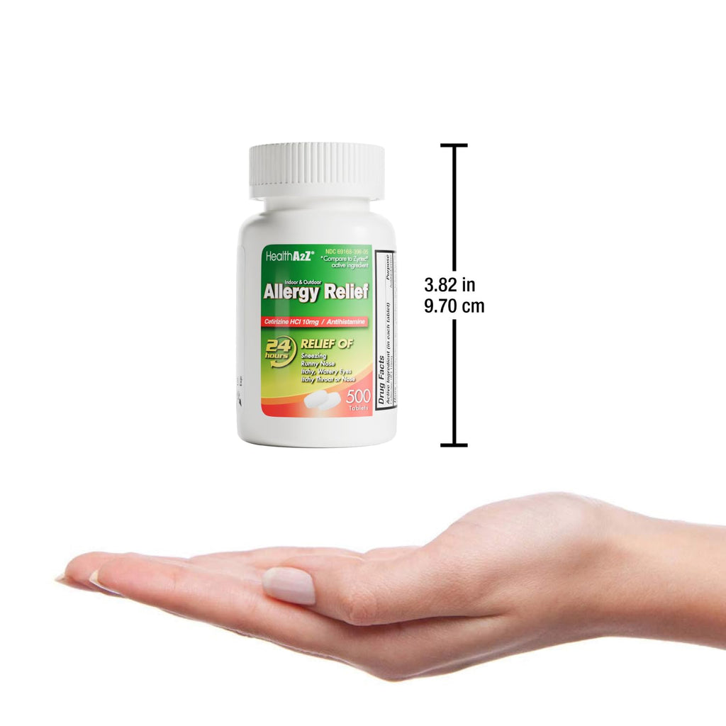 HealthA2Z® Allergy Relief, Cetirizine 10mg, Dye-Free Formula, 24-Hour Antihistamine, Indoor & Outdoor Allergy Relief, 500 Tablets - Maple Wellness Supplements
