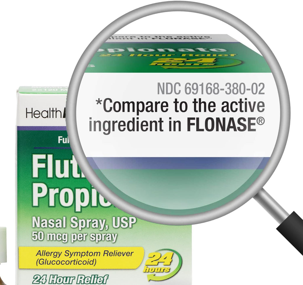 HealthA2Z® Allergy Relief, Fluticasone Propionate 50mcg, Nasal Spray, 24-Hour Allergy Relief, Dye Free, 240 Sprays (2 Pack, 120 Sprays Each) - Maple Wellness Supplements