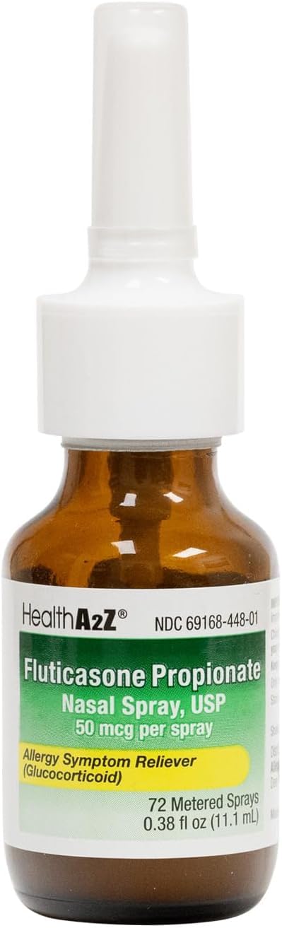 HealthA2Z® Allergy Relief, Fluticasone Propionate 50mcg, Nasal Spray, 24-Hour Allergy Relief, Nasal Decongestant, Dye Free, 72 Sprays (0.38 fl oz) - Maple Wellness Supplements