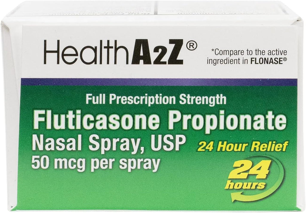 HealthA2Z® Allergy Relief, Fluticasone Propionate 50mcg, Nasal Spray, 24-Hour Allergy Relief, Nasal Decongestant, Dye Free, 72 Sprays (0.38 fl oz) - Maple Wellness Supplements