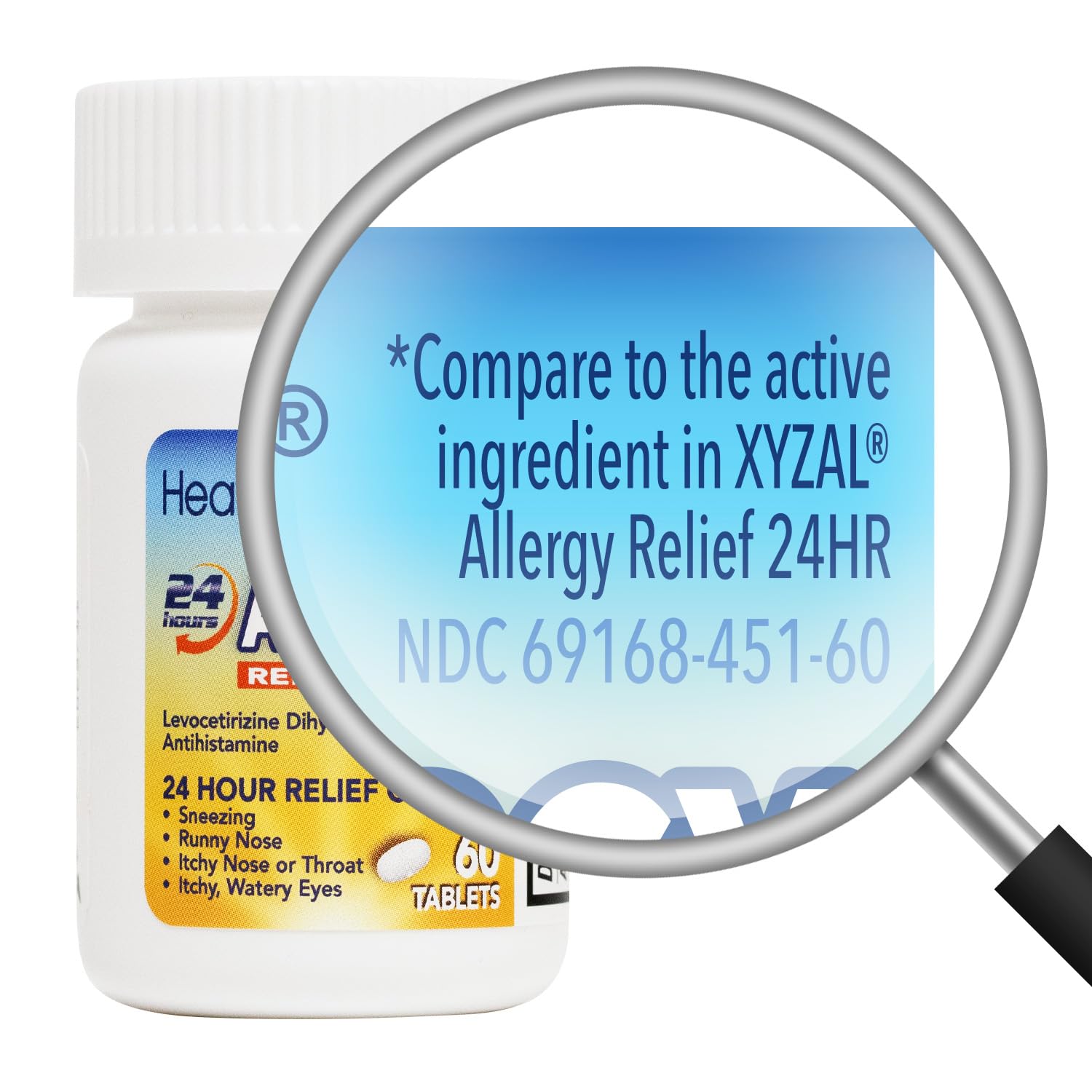 HealthA2Z® Allergy Relief, Levocetirizine Dihydrochloride 5mg, Dye Free Antihistamine, 24 Hours Relief from Sneezing, Runny Nose, Itchy Nose and Eyes (60 Counts) - Maple Wellness Supplements