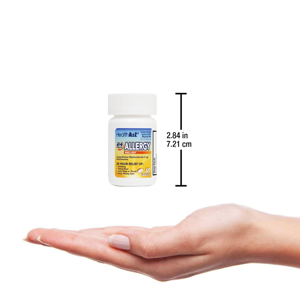 HealthA2Z® Allergy Relief, Levocetirizine Dihydrochloride 5mg, Dye Free Antihistamine, 24 Hours Relief from Sneezing, Runny Nose, Itchy Nose and Eyes (60 Counts) - Maple Wellness Supplements